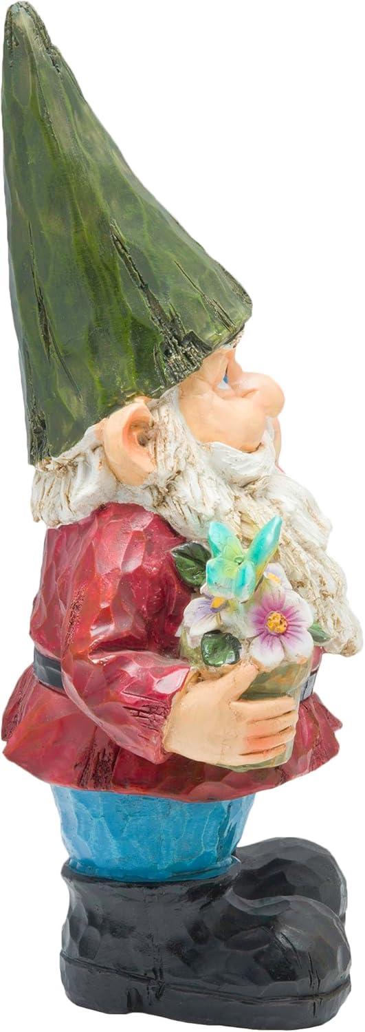 12" Polyresin Gnome With Flower Pot Statue - Alpine Corporation: Outdoor Decorative Sculpture for Patio & Garden