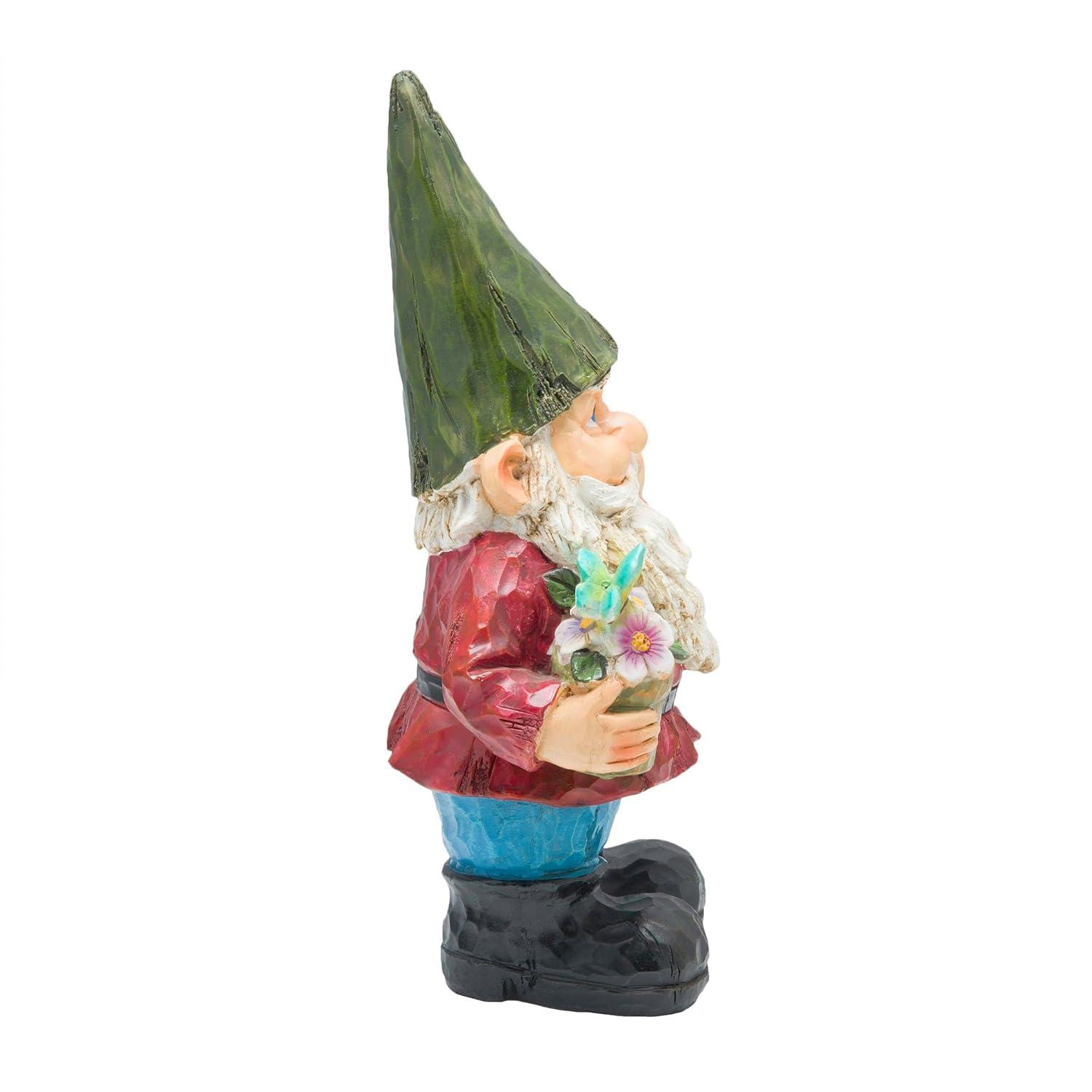 12" Polyresin Gnome With Flower Pot Statue - Alpine Corporation: Outdoor Decorative Sculpture for Patio & Garden