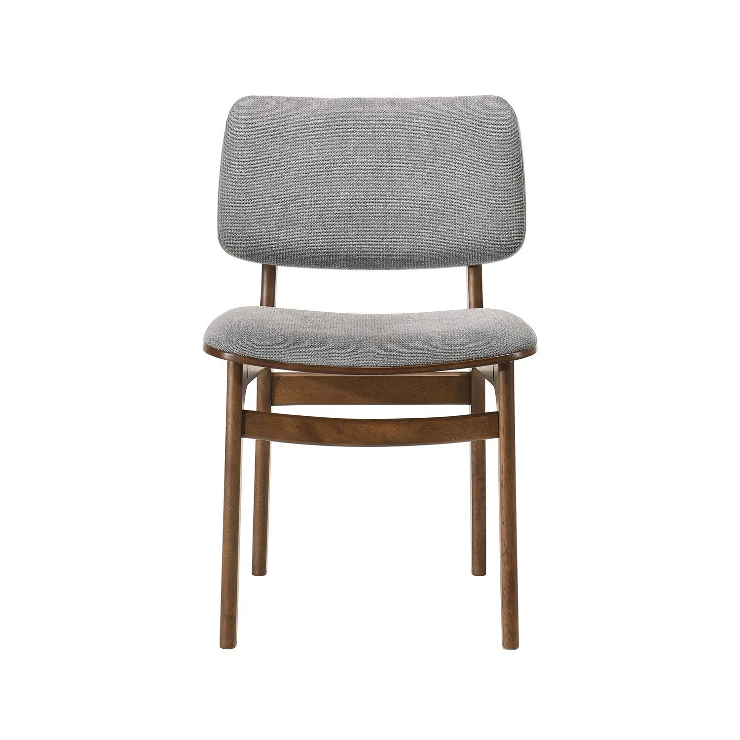 Set of 2 Lima Upholstered Wood Dining Chairs Walnut - Armen Living: Mid-Century Modern, Rubberwood Frame, Gray Polyester