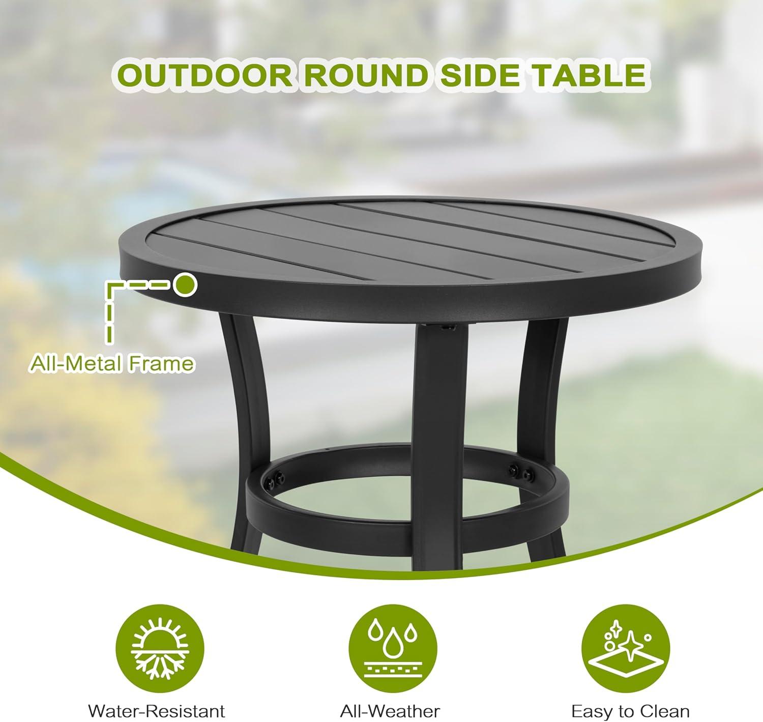 Nuu Garden Outdoor 3-Piece Iron Bistro Set, 2 Textilene Bistro Chairs and 20 Inch Round Slatted Bistro Table