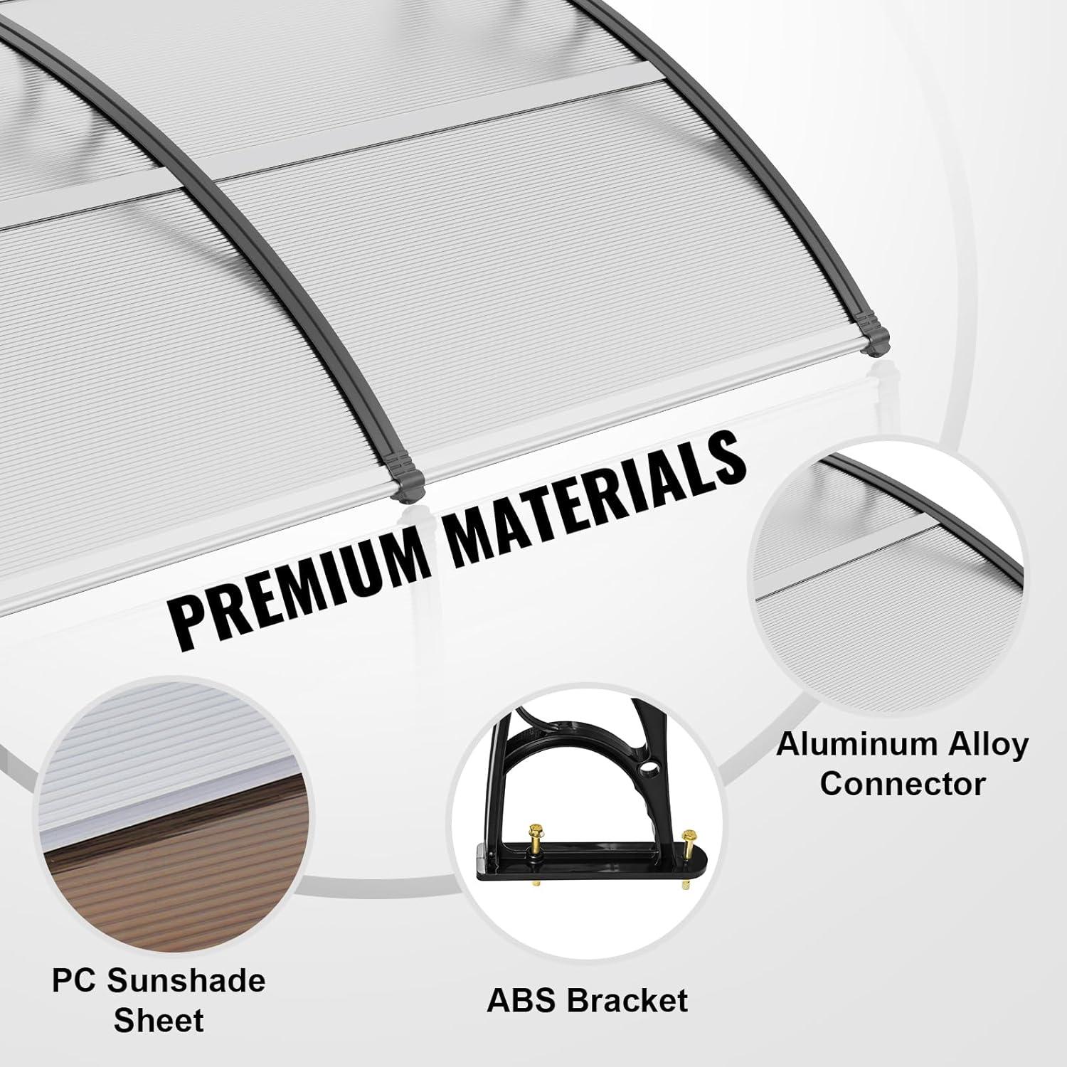 VEVOR Window Door Awning Canopy 40" x 40", UPF 50+ Polycarbonate Entry Door Outdoor Window Awning Exterior, Front Door Overhang Awning