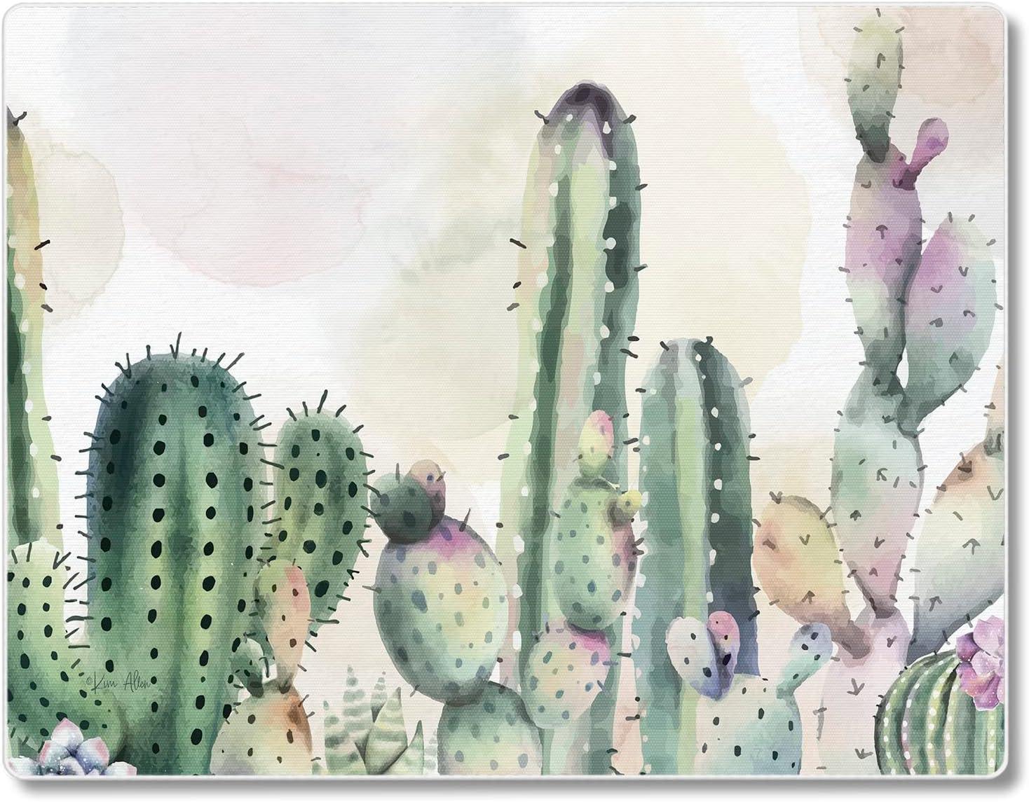 Watercolor Cactus Tempered Glass Rectangular Cutting Board