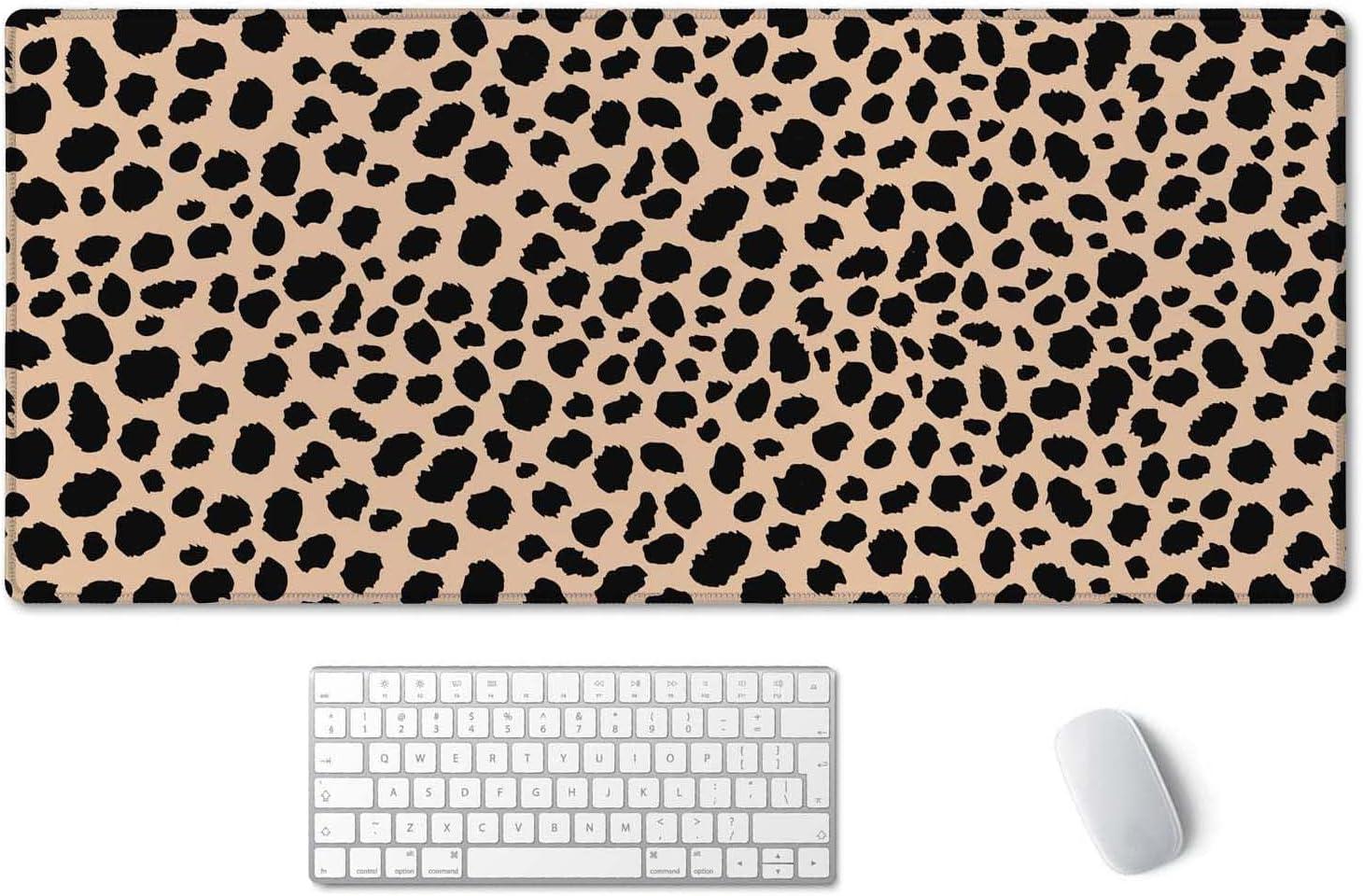 SSOIU Leopard Print Cute Desk Mat, Extra Large Non-Slip Rubber Mousepad - 35.5x15.7 in, Extended Gaming Mouse Pad