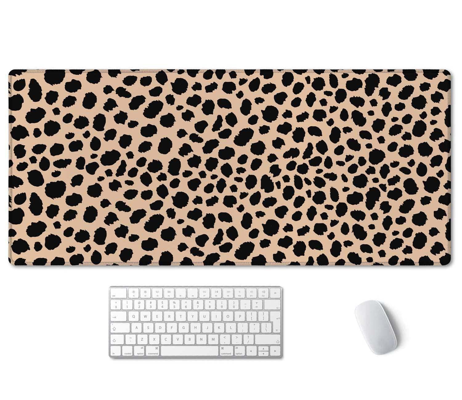 SSOIU Leopard Print Cute Desk Mat, Extra Large Non-Slip Rubber Mousepad - 35.5x15.7 in, Extended Gaming Mouse Pad