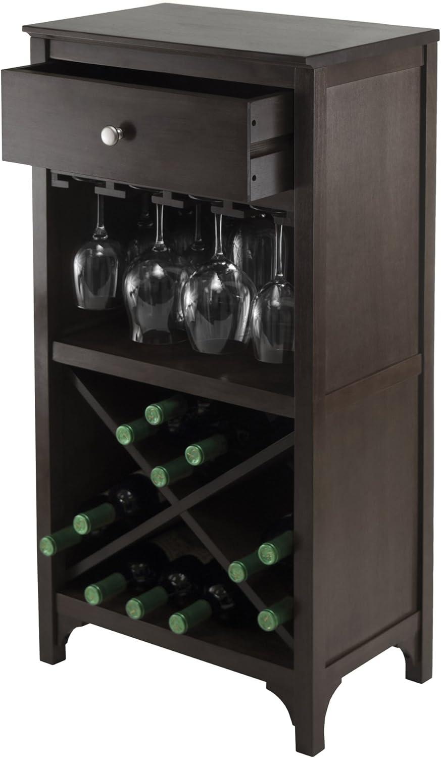 X-Shelf Drawer Wine Cabinet Wood/Coffee - Winsome