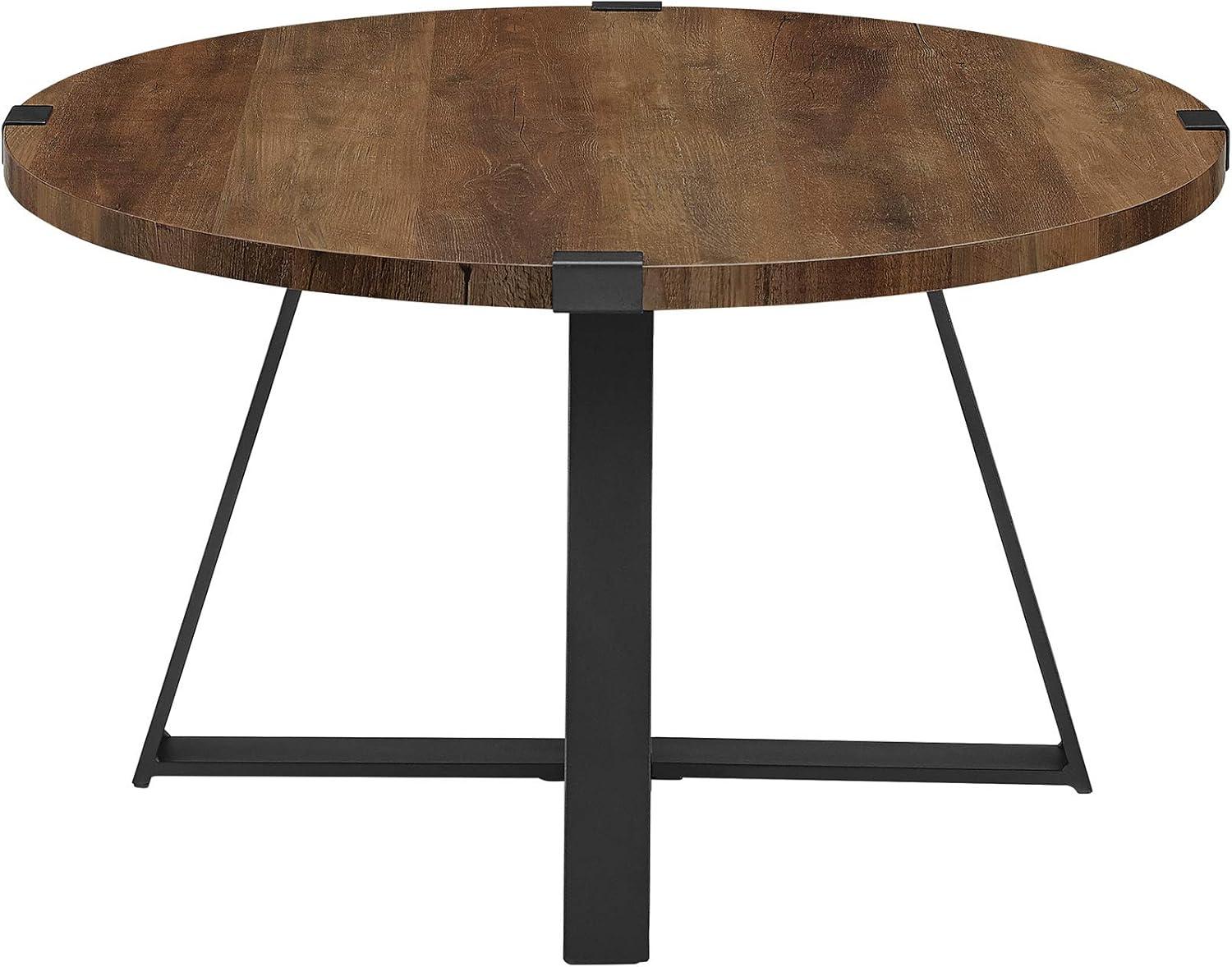 Walker Edison 30" Metal Round Coffee Table in Reclaimed Barnwood and Black