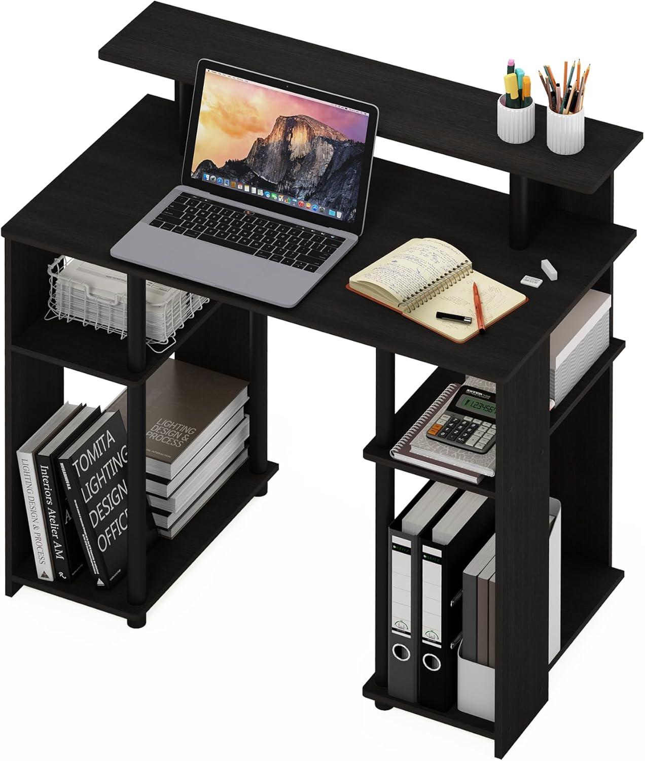 Furinno Simple Design Computer Desk Home Office Workstation Study Writing Desk Open Bookcsae with CPU Stand,Walnut