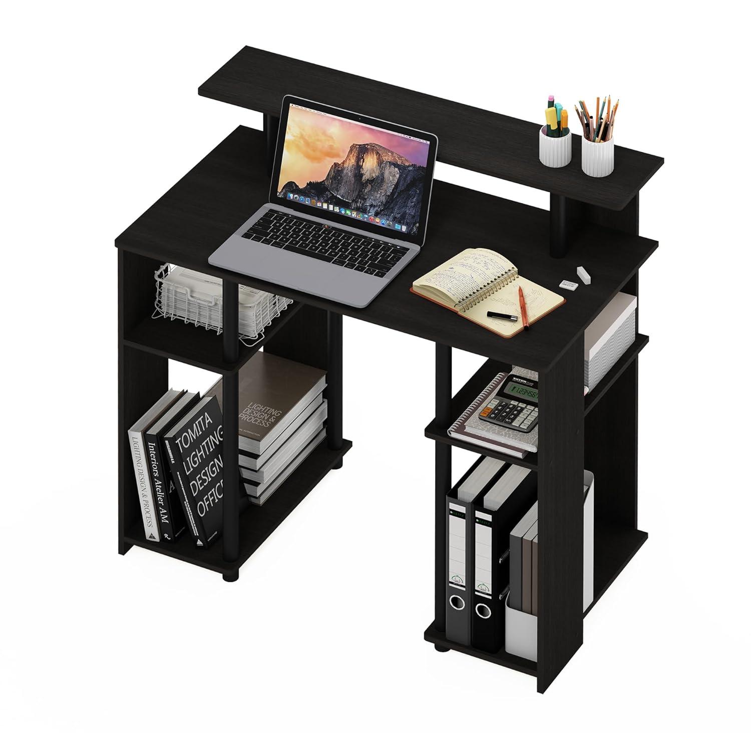 Furinno Simple Design Computer Desk Home Office Workstation Study Writing Desk Open Bookcsae with CPU Stand,Walnut