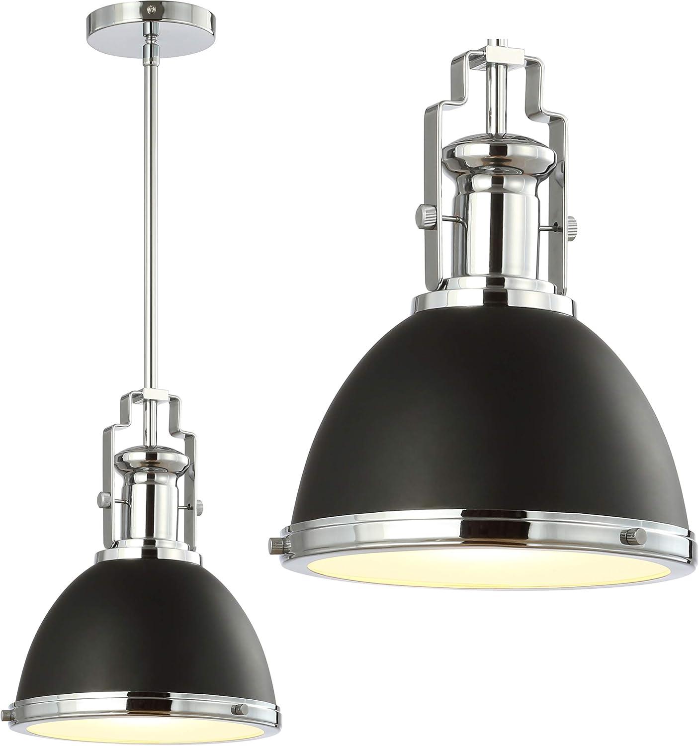 Homer 10" 1-Light Modern Industrial Iron LED Dome Pendant, Black/Chrome