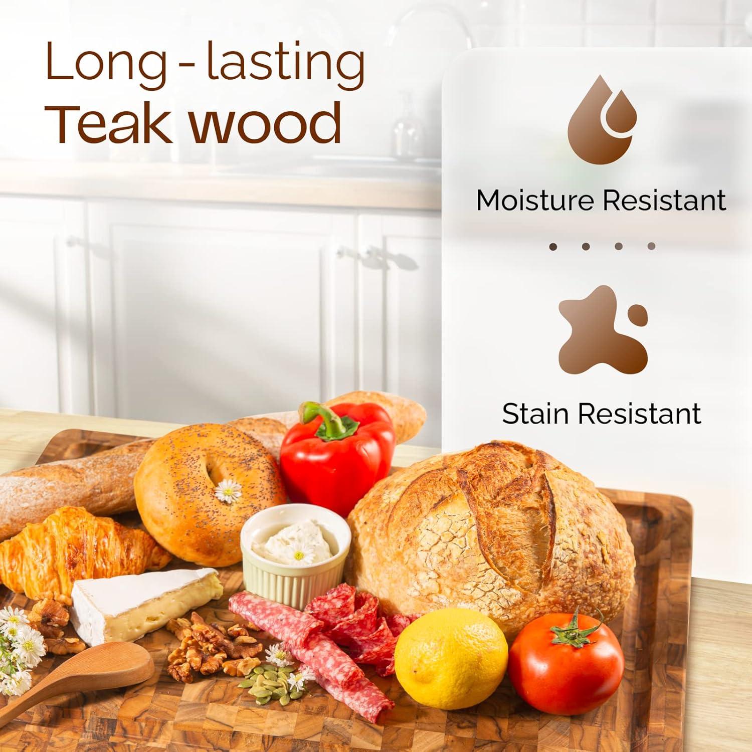 Durable Teak Cutting Boards, [17''L x 13''W x 1.5” Thick], End Grain Wood Cutting Boards