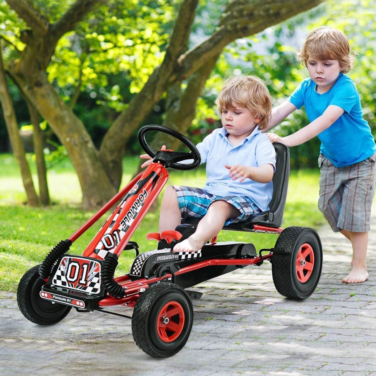 Infans Go Kart 4 Wheel Pedal Powered Kids Ride On Toy w/ Adjustable Seat Red