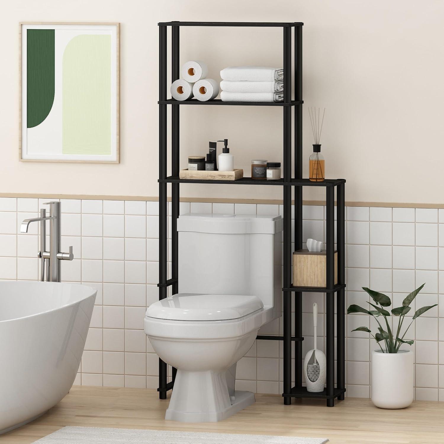 Furinno 3-Tier Over-The-Toilet Space Saver Rack Bathroom Shelf with 5 Shelves,Espresso/Black