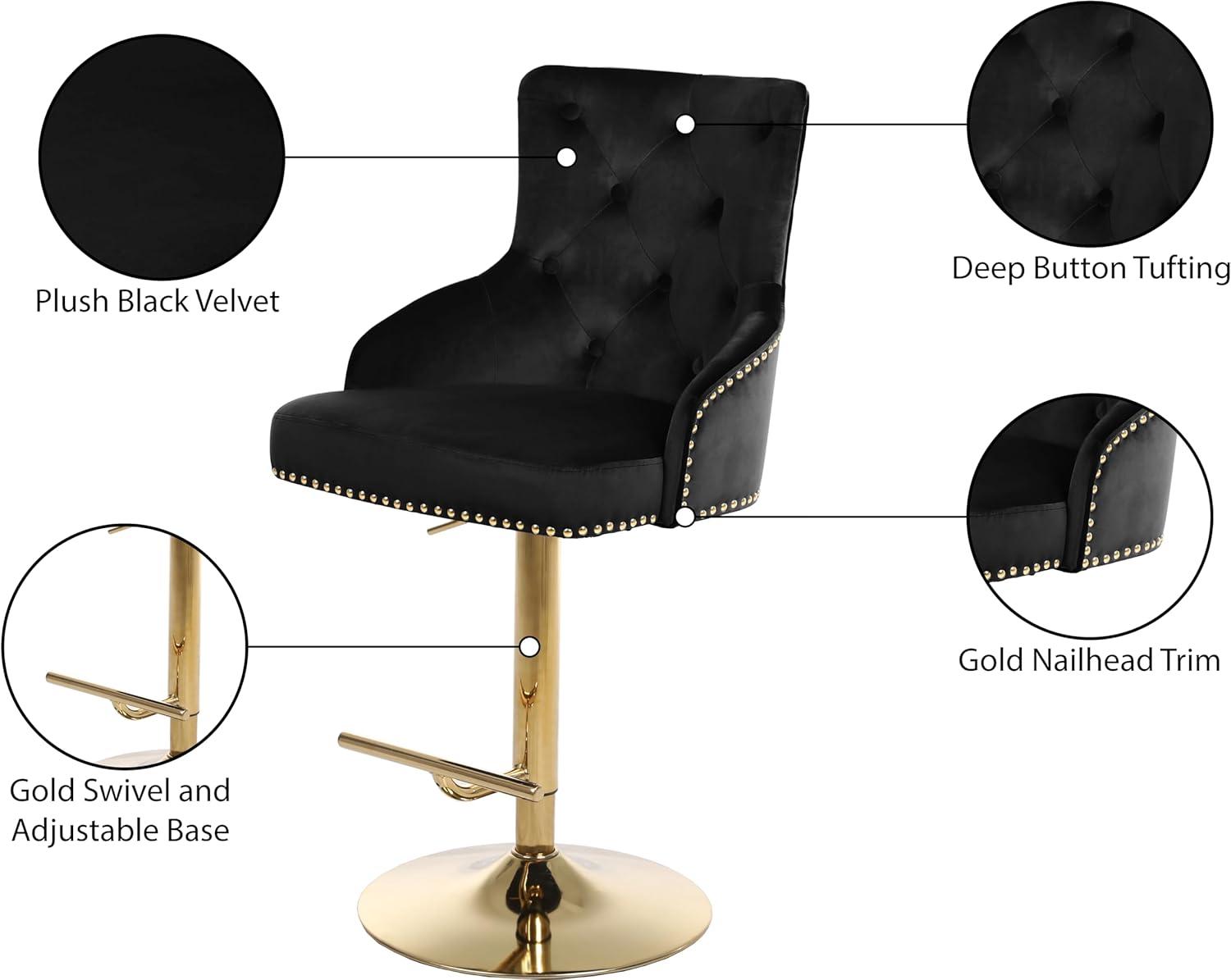 Meridian Furniture Claude Black Velvet Adjustable Stool