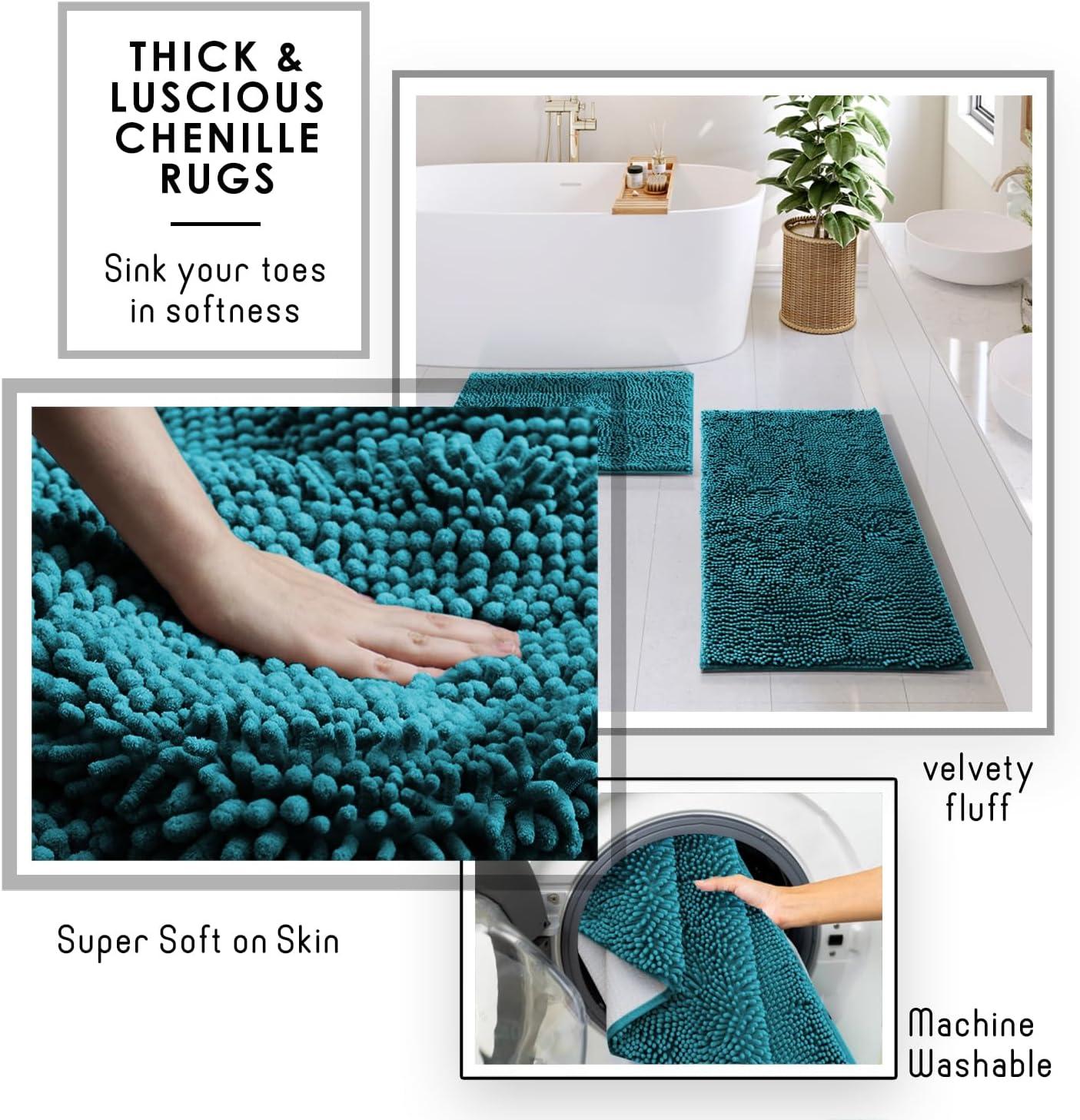 Bathroom Accessories Set with Shower Caddy and Bath Rugs - 27PC Bathroom Accessory Set with Shower Caddies & Teal Bath Rugs, Shower Curtain Set