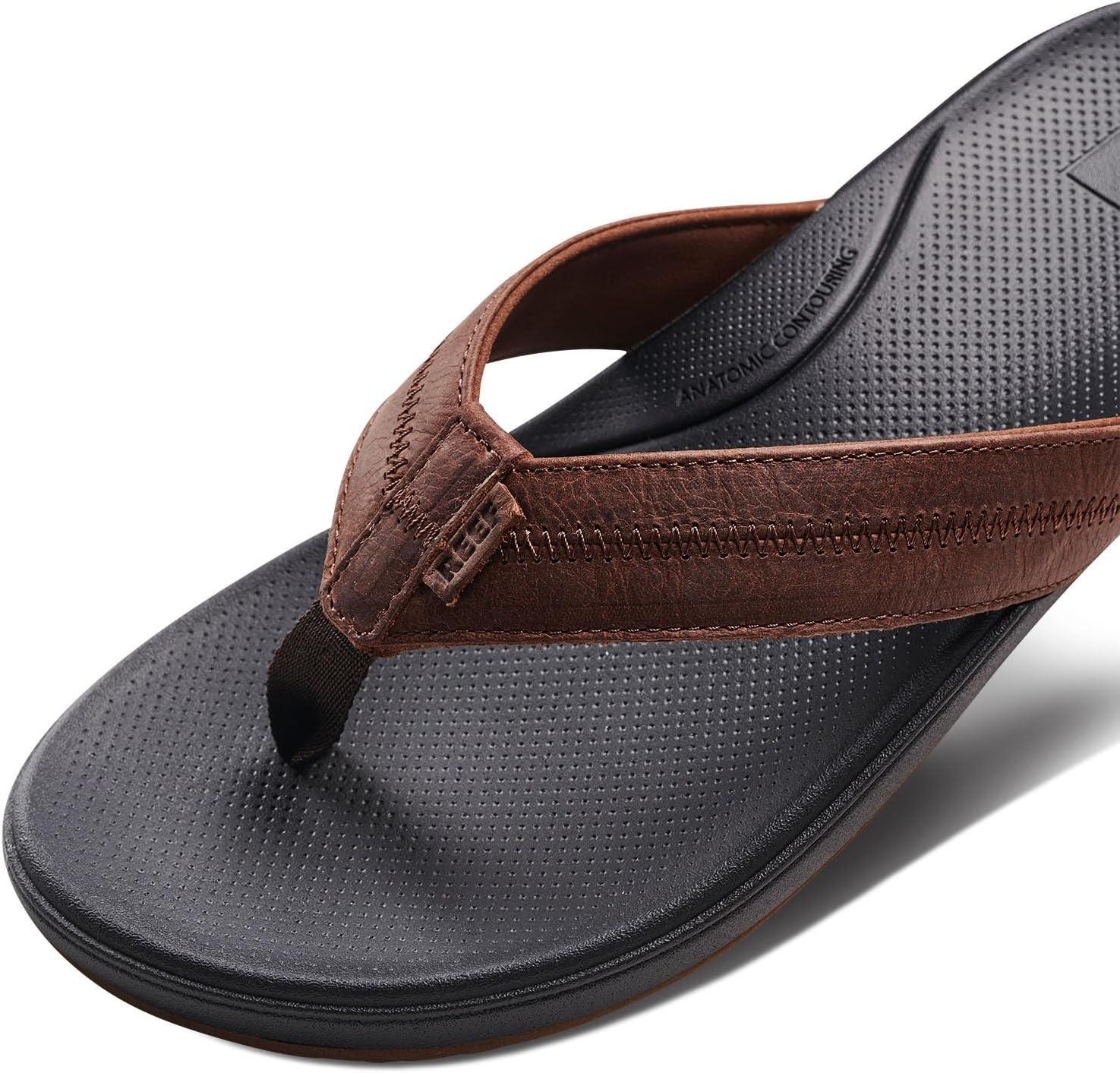 Men's Black and Brown Genuine Leather Casual Flip-Flops