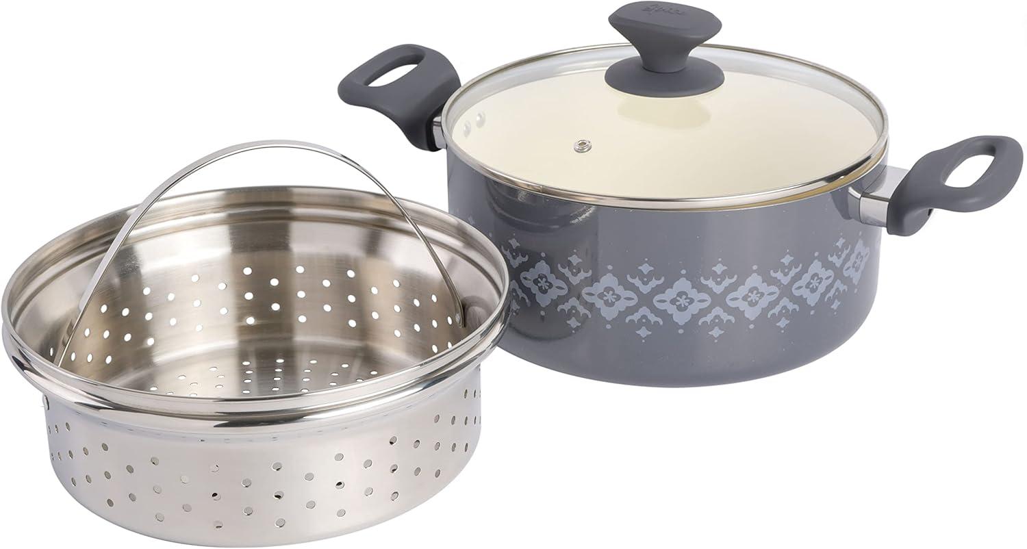 Gray 5-Quart Nonstick Aluminum Dutch Oven with Steamer Insert