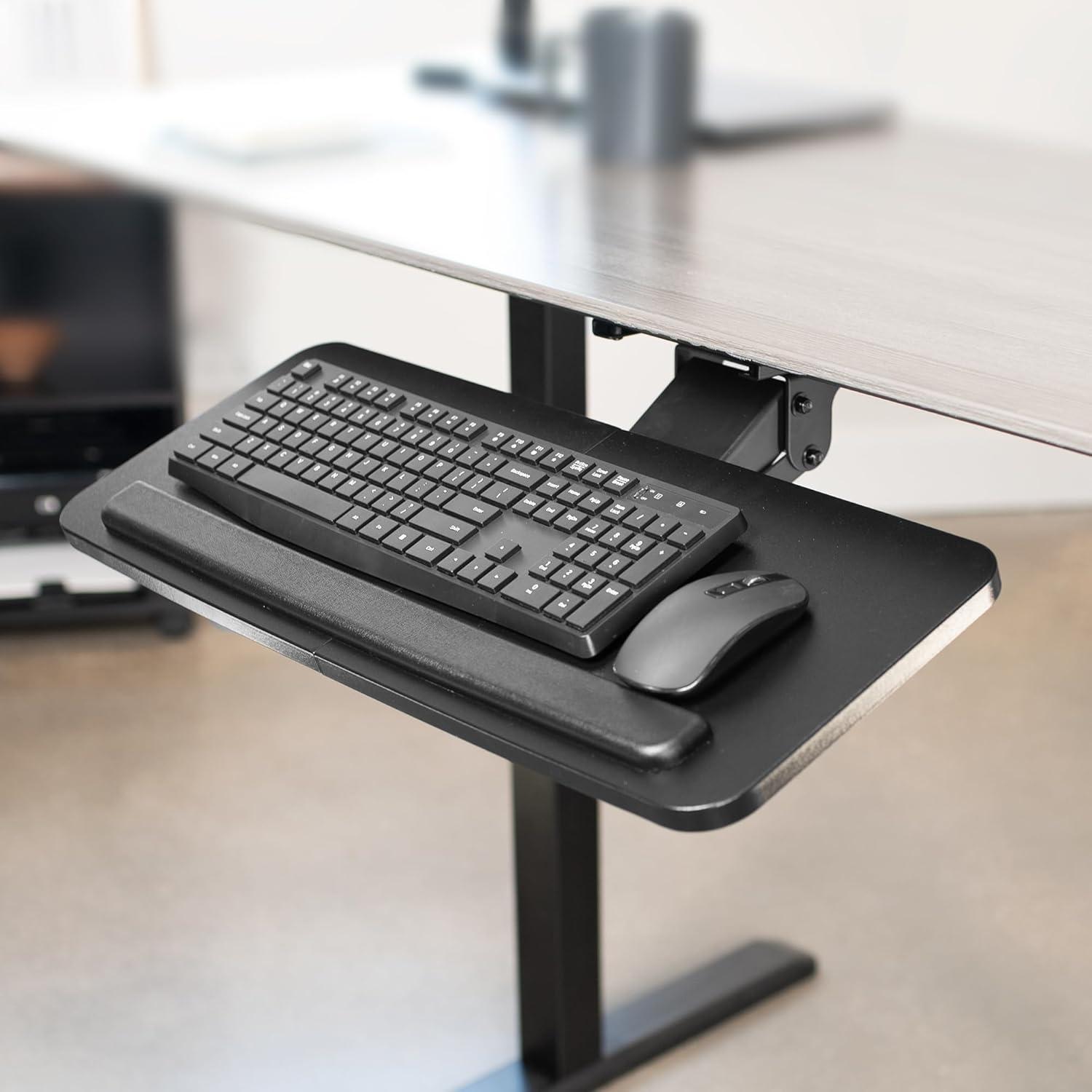 Adjustable Computer Keyboard & Mouse Platform Tray Ergonomic Under Table Desk Mount Drawer Underdesk Shelf (MOUNT-KB03B)