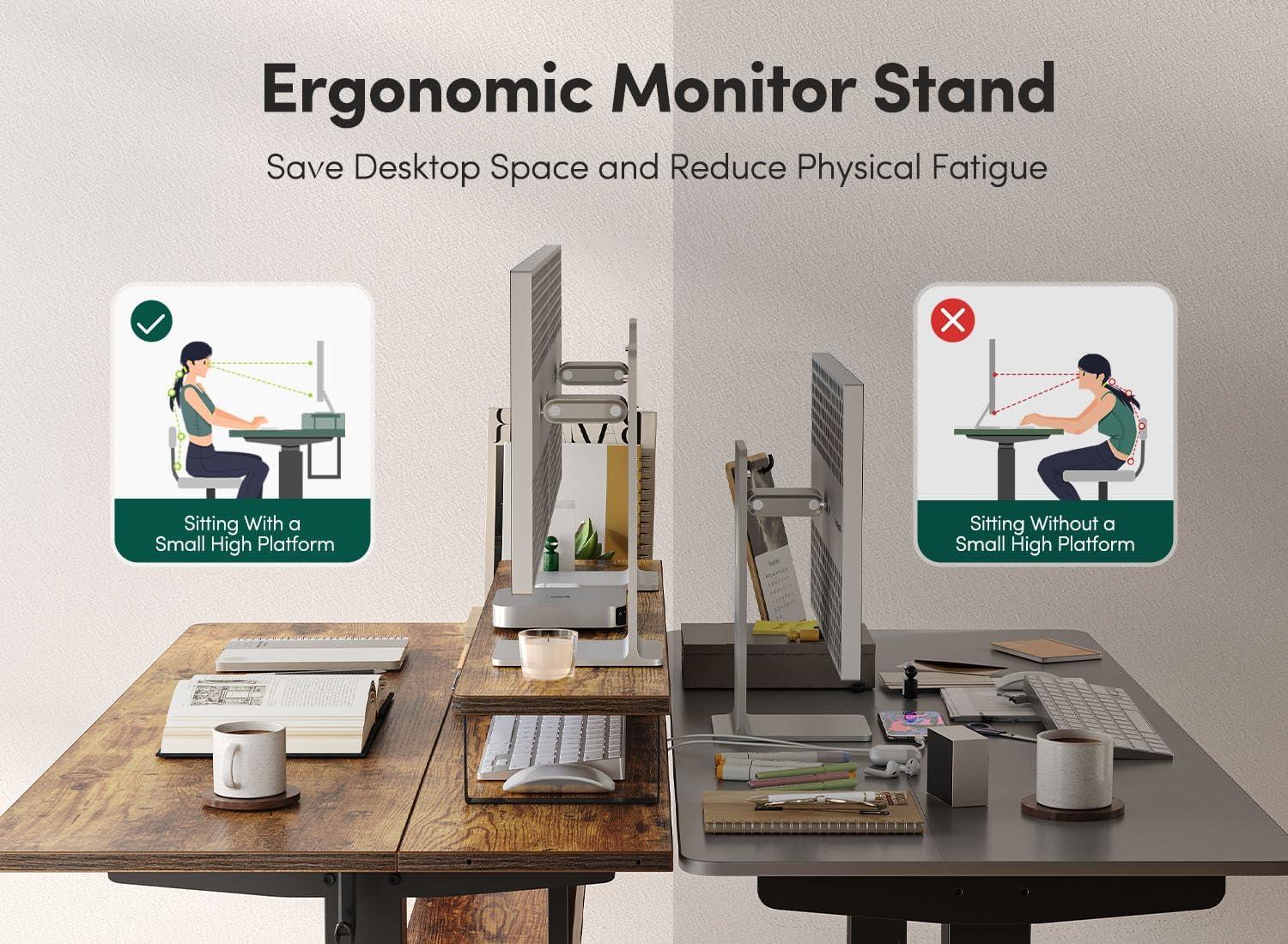 Agilestic Adjustable Height Electric Standing Desk with Storage Wooden Drawer, 55 x 24 Inches Stand Up Home Office Computer Gaming Table for Work Office Home, Rustic Brown