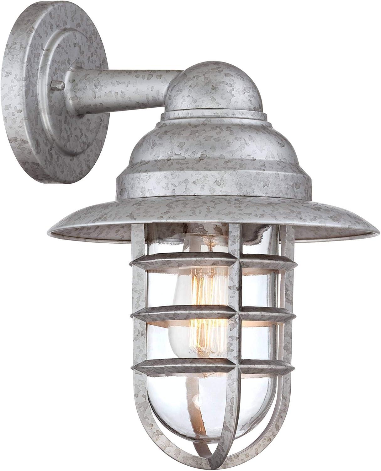 John Timberland Marlowe Industrial Outdoor Wall Light Fixture Galvanized Hooded Cage 13" Clear Glass for Post Exterior Barn Deck House Porch Yard Home