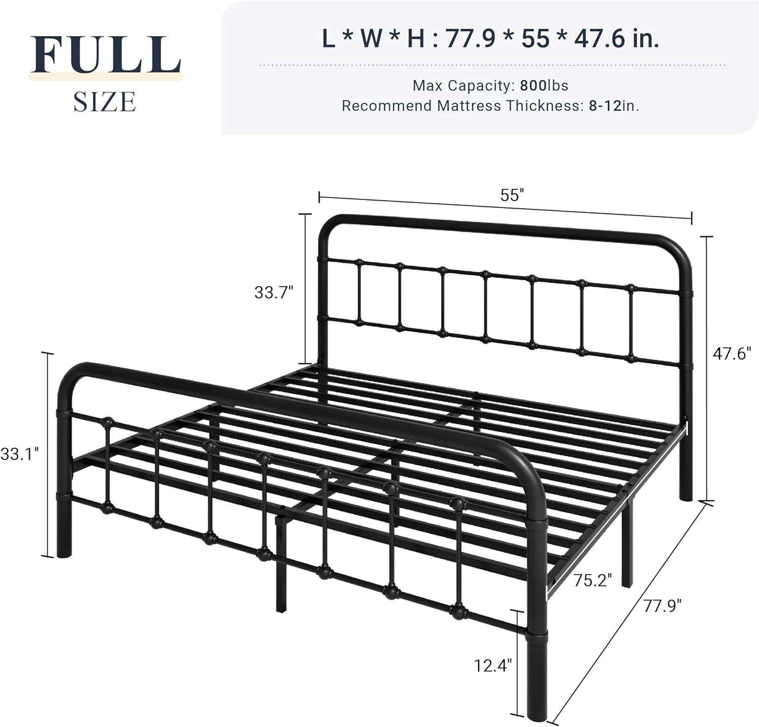 Allewie Full Size Metal Platform Bed Frame with Victorian Style Wrought Iron-Art Headboard/Footboard, Black