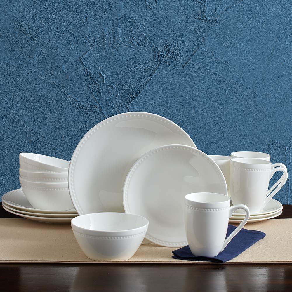 White Porcelain 16-Piece Dinnerware Set with Embossed Design