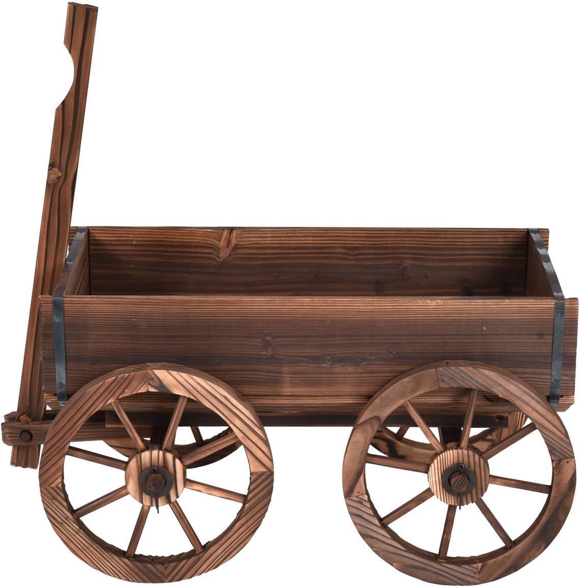 Tangkula Outdoor Flower Planter Wood Wagon Decoration Wheels