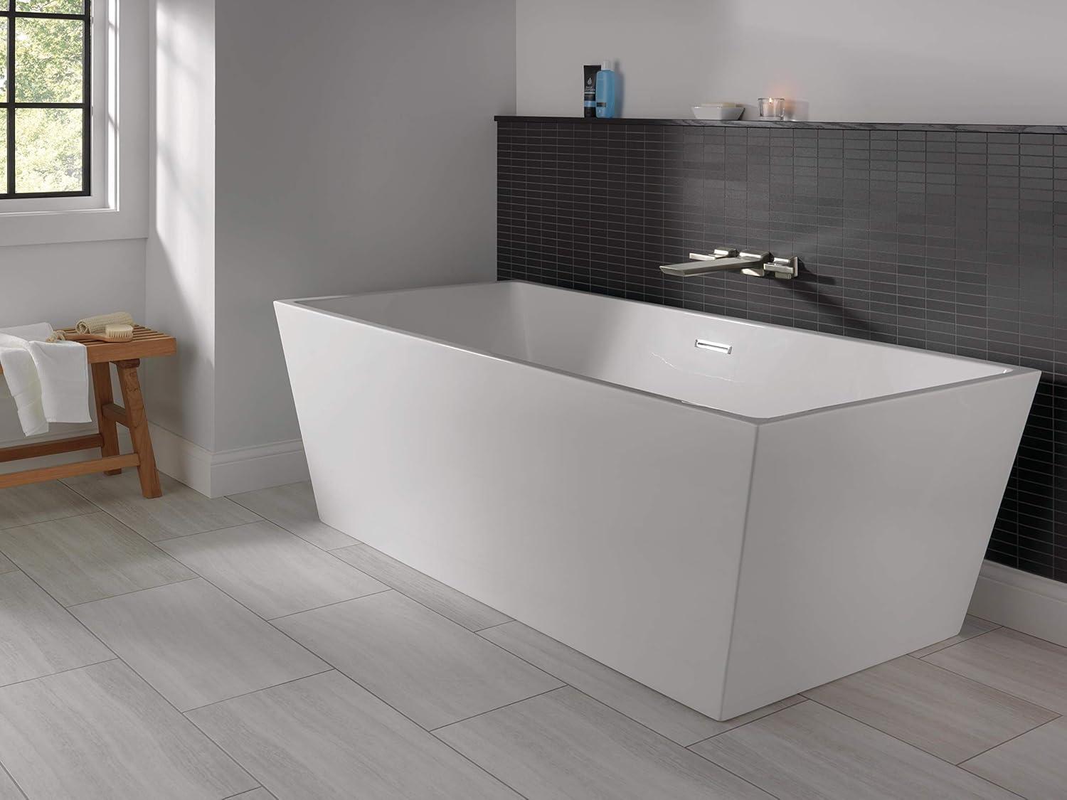 White Acrylic Rectangular Freestanding Soaking Bathtub