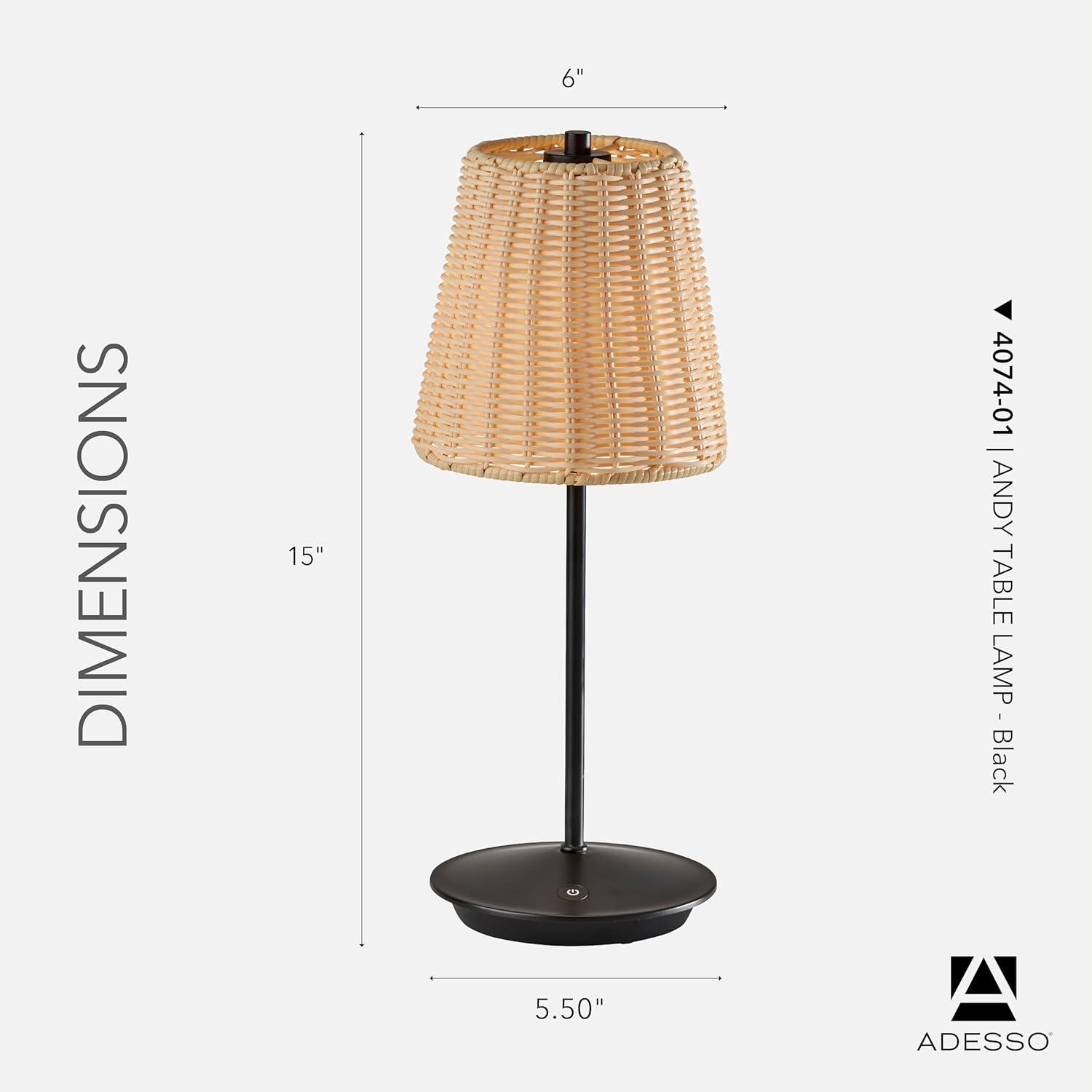 Adesso Benny Cordless Table Lamp (Includes LED Light Bulb) Black: ETL Listed, Touch Sensor, 3-Way Light Settings