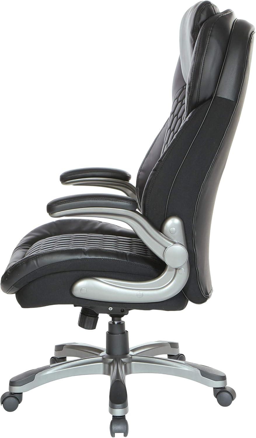 Office Star Products Executive High Back Chair with Black Bonded Leather and Flip Arms