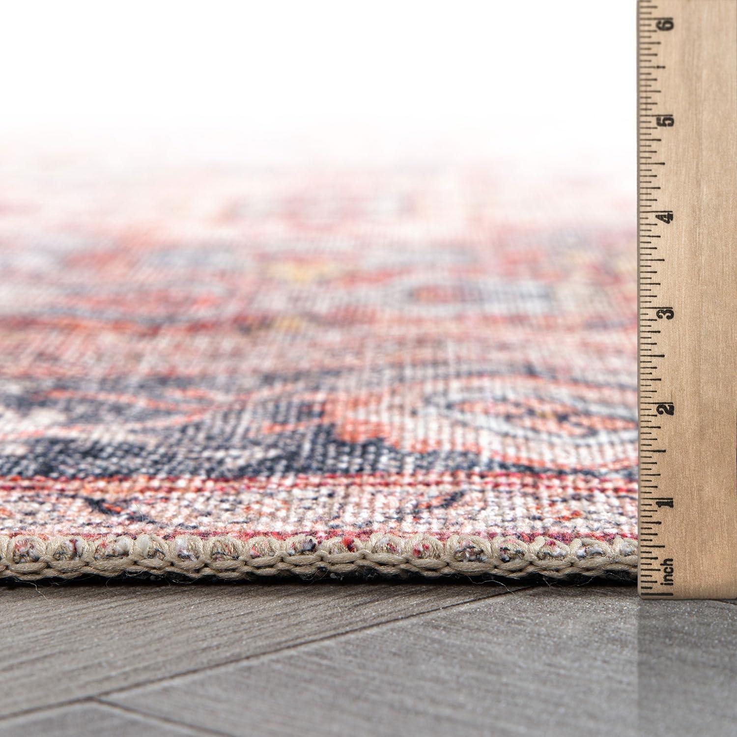 SAFAVIEH Serapi Doncho Traditional Machine Washable Area Rug, Red/Navy, 10' x 14'