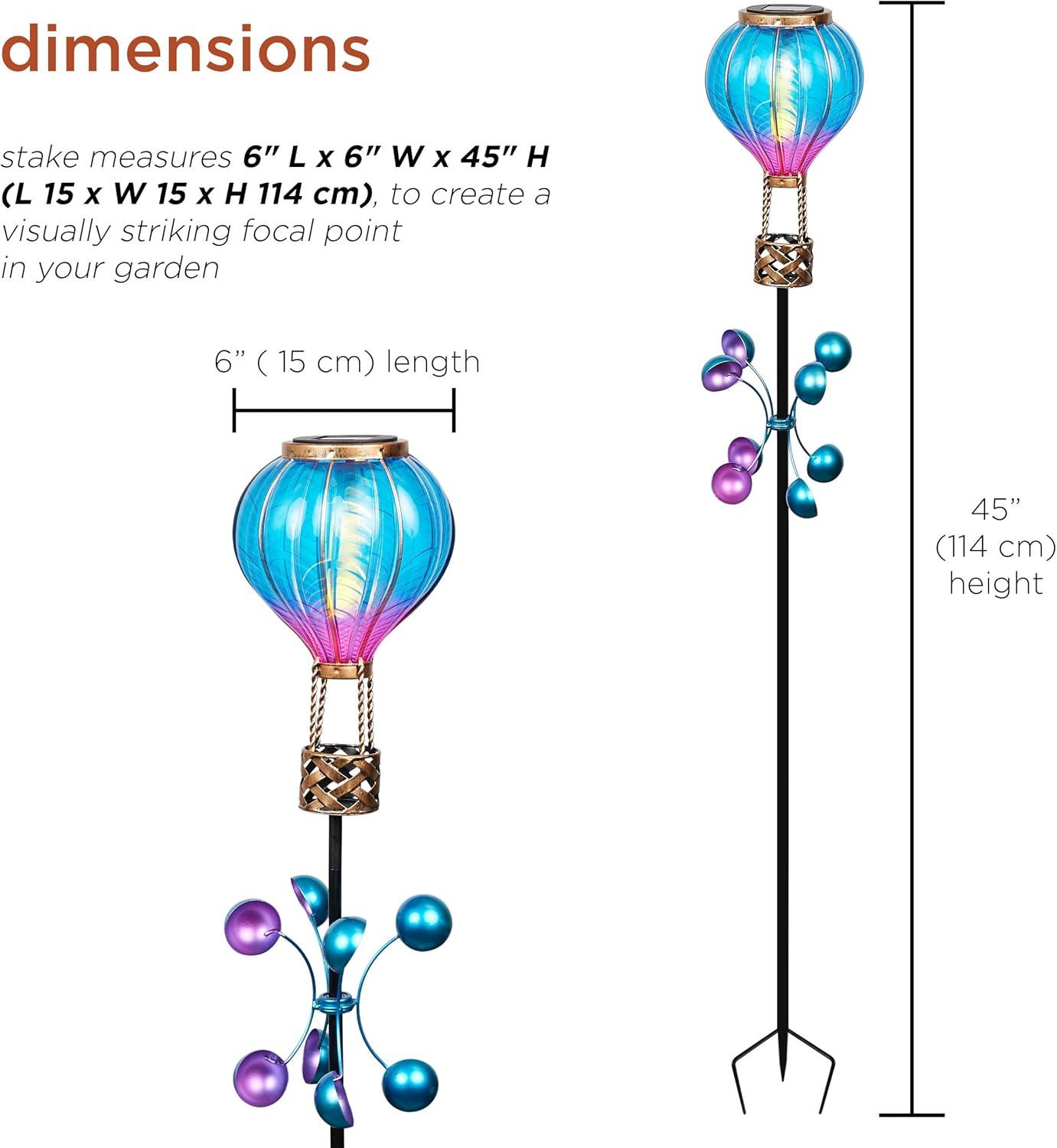 Alpine Corporation LED Solar Purple/Blue Hot Air Balloon Spinning Garden Stake Novelty Sculpture Light Off-White