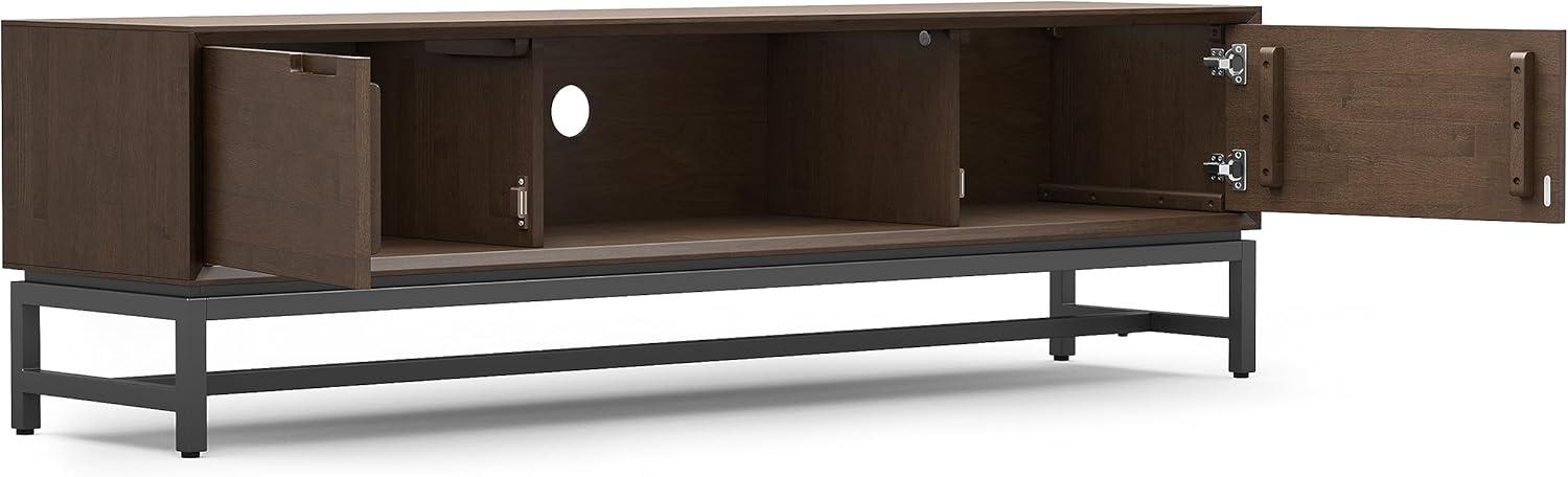 Simpli Home Banting 72"W Solid Hardwood Industrial Low TV Stand for TVs up to 80" with 2 Cabinets and Metal Base