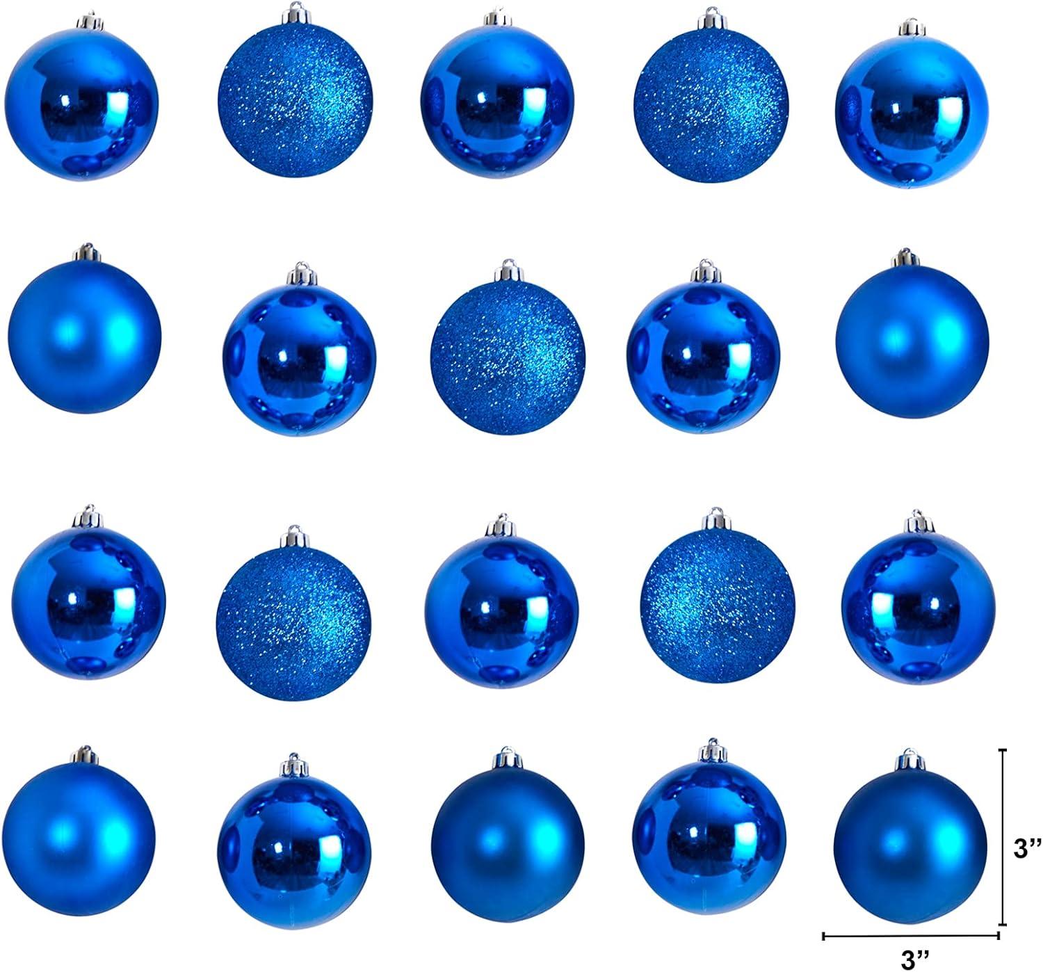 Blue Shatterproof Plastic Christmas Ball Ornament Set, 20 Pieces