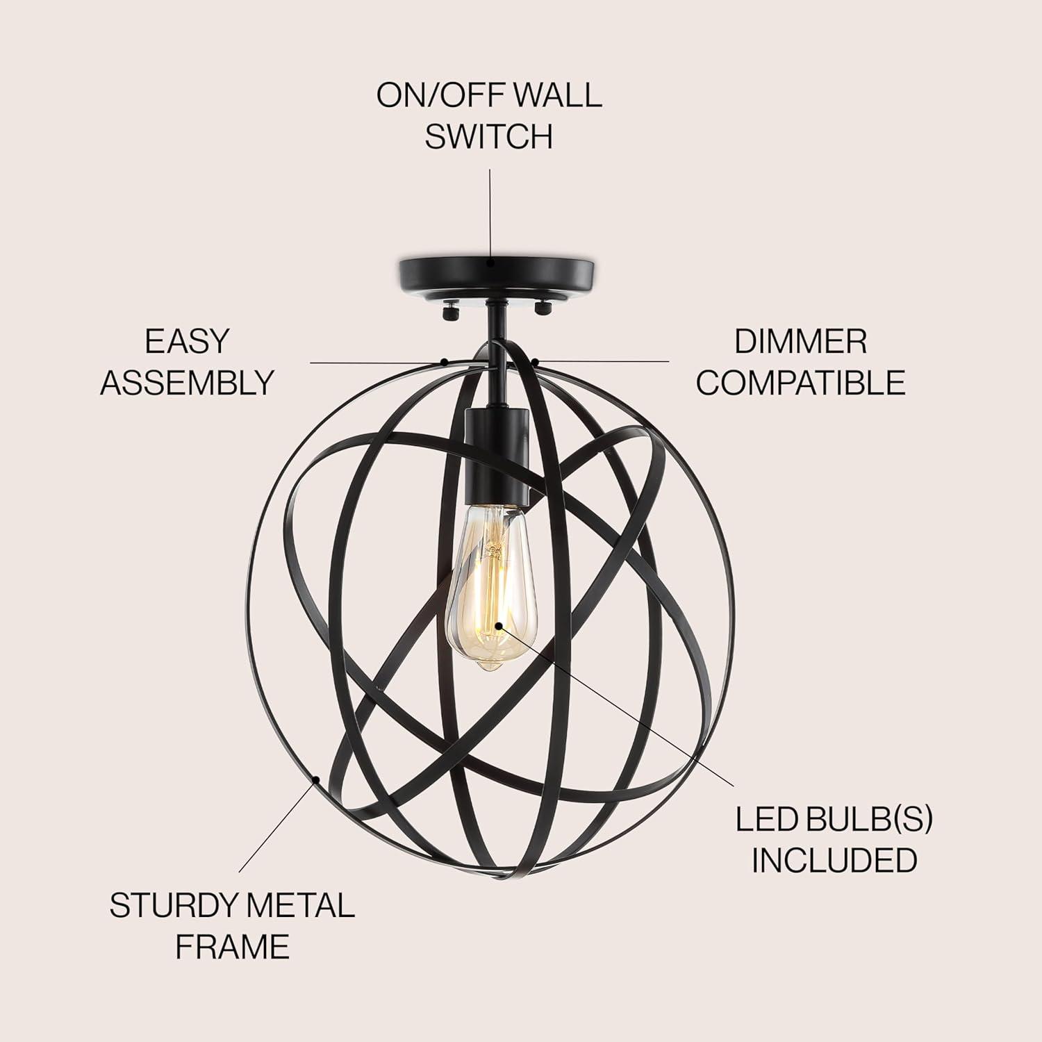 JONATHAN  Y Alma 13" Metal Orb Contemporary 1 -Light 13-in Polished Bronze Semi Flush Mount Light