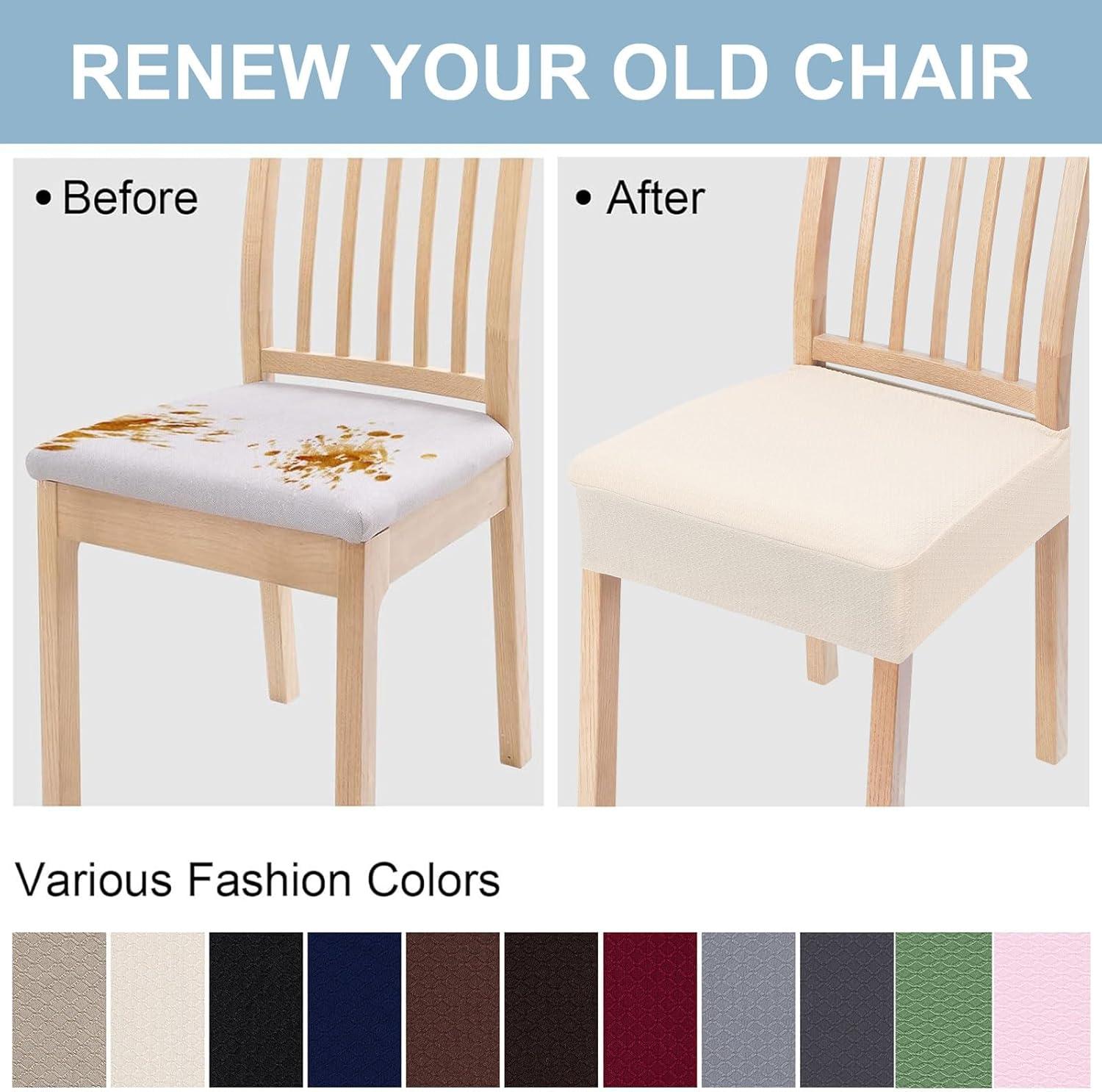 Smiry Dining Chair Seat Covers Stretch Jacquard Chair Slipcover with Ties (Set of 6, Beige)