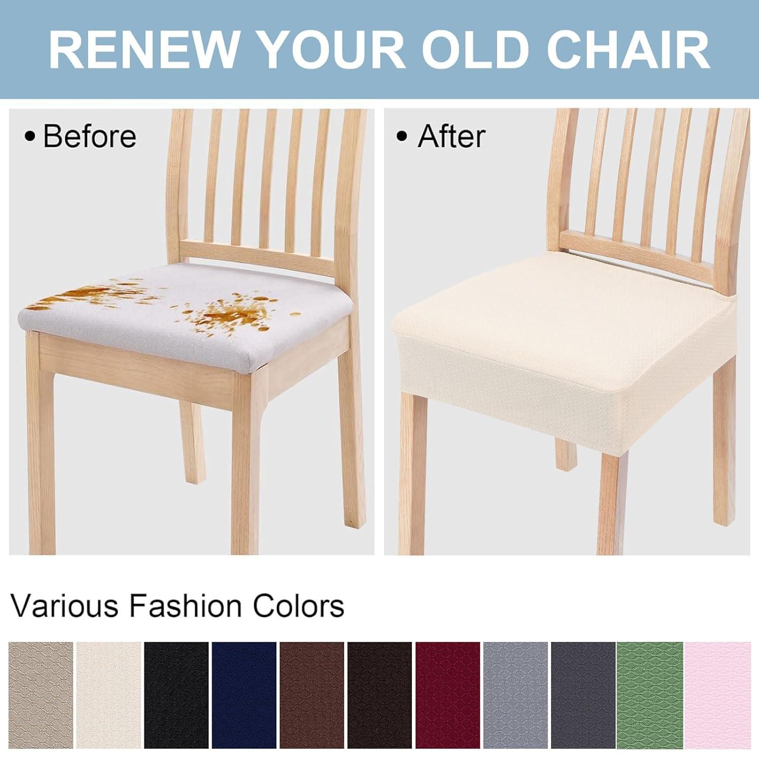 Smiry Dining Chair Seat Covers Stretch Jacquard Chair Slipcover with Ties (Set of 6, Beige)