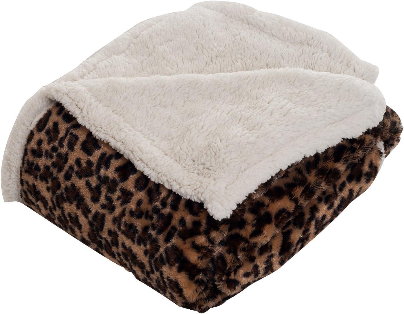 Leopard 50x60 Sherpa Fleece Blanket - Machine-Washable Reversible Throw - Fluffy Blanket