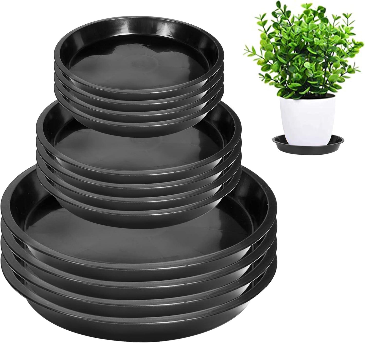 Tripumer 12Pack Plant Saucers 6inch/8inch/10inch Black Plant Saucers Plastic Planter Trays Round Trays Heavy Duty Drip Trays Perfect for Indoor and Outdoor Plants