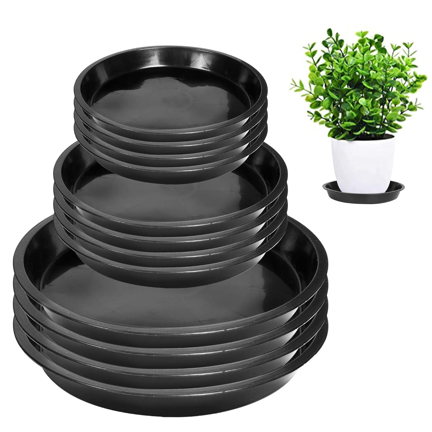Tripumer 12Pack Plant Saucers 6inch/8inch/10inch Black Plant Saucers Plastic Planter Trays Round Trays Heavy Duty Drip Trays Perfect for Indoor and Outdoor Plants