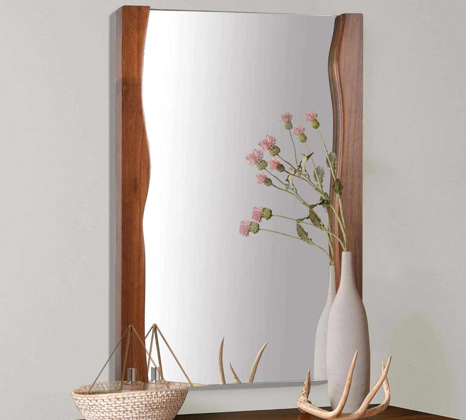 Rectangular Brown Wood Wall Mount Mirror with Live Edge Frame