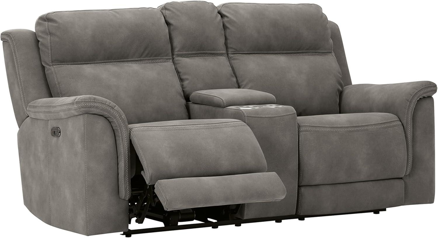 Slate Gray Faux Leather Power Reclining Loveseat with Cup Holder