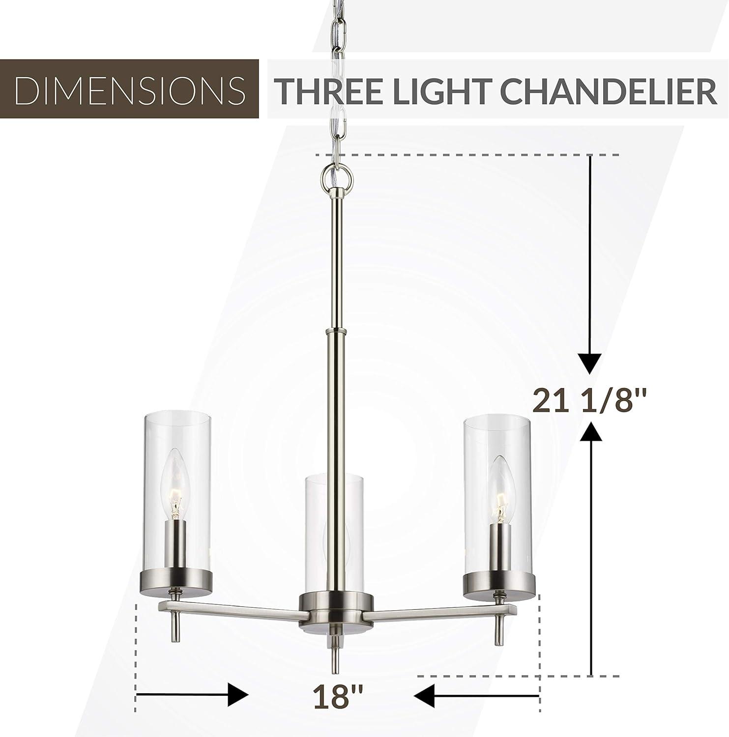 Zire Mini 3-Light Incandescent Chandelier in Brushed Nickel with Clear Glass