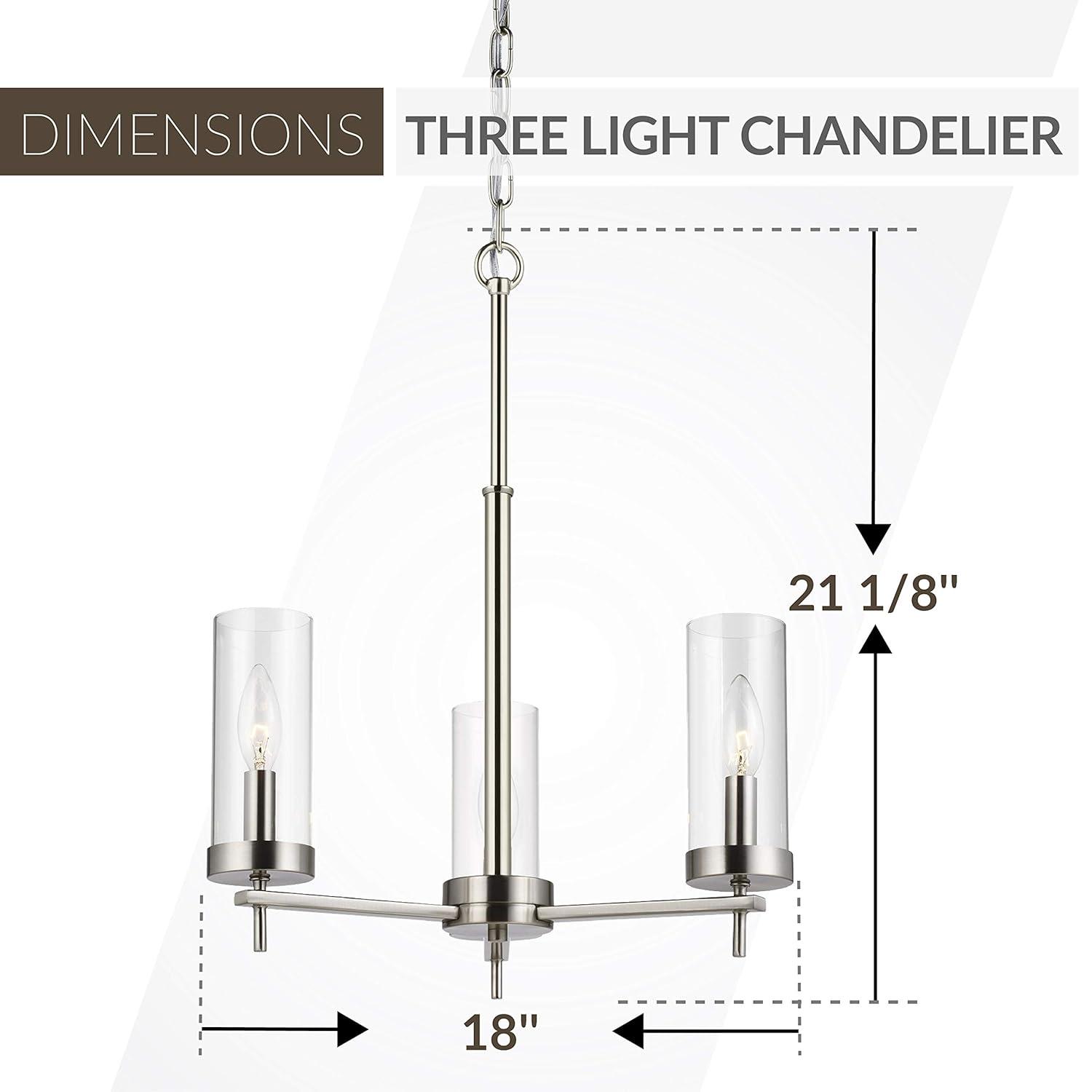 Zire Mini 3-Light Incandescent Chandelier in Brushed Nickel with Clear Glass