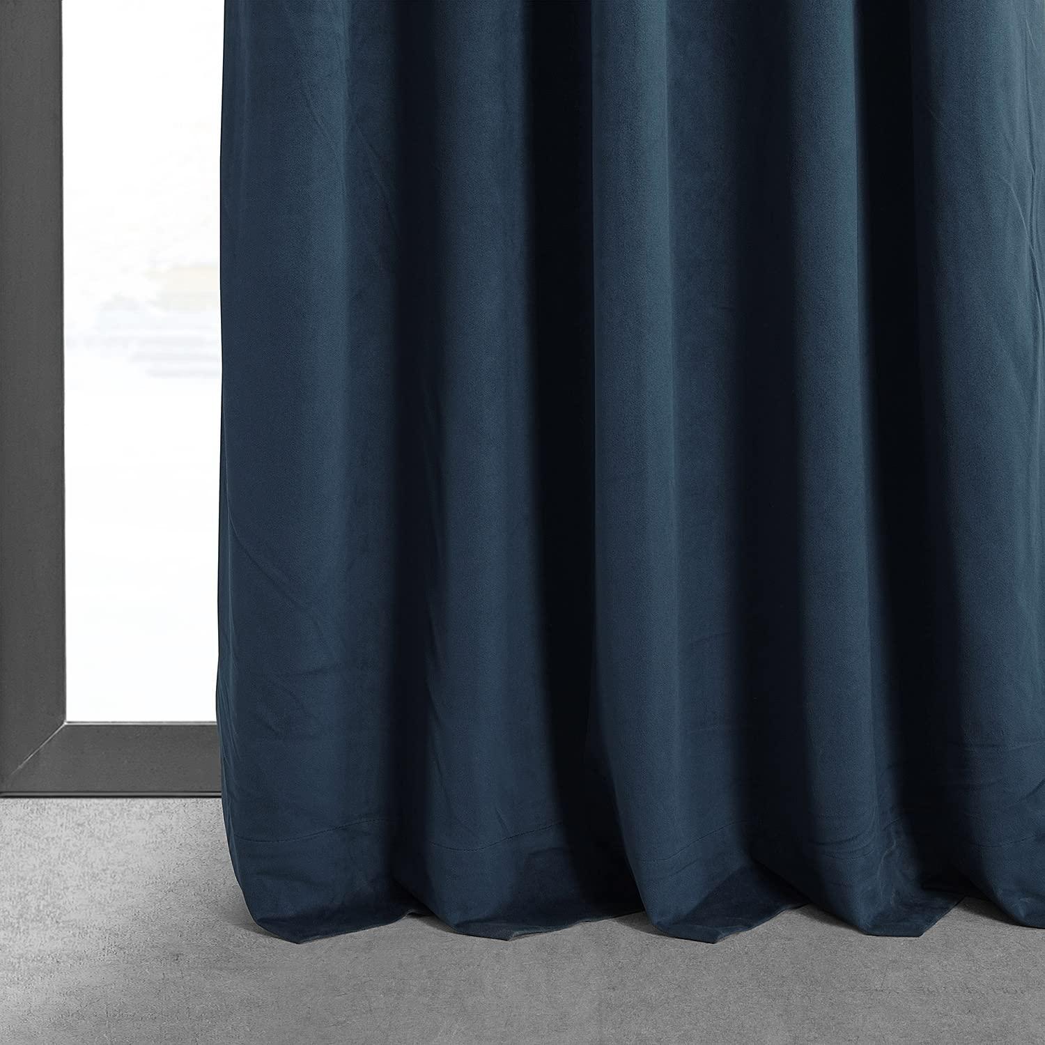 Half Price Drapes Signature Midnight Blue Velvet Blackout Curtains For Bedrooms (1 Panel), 50WX 84L