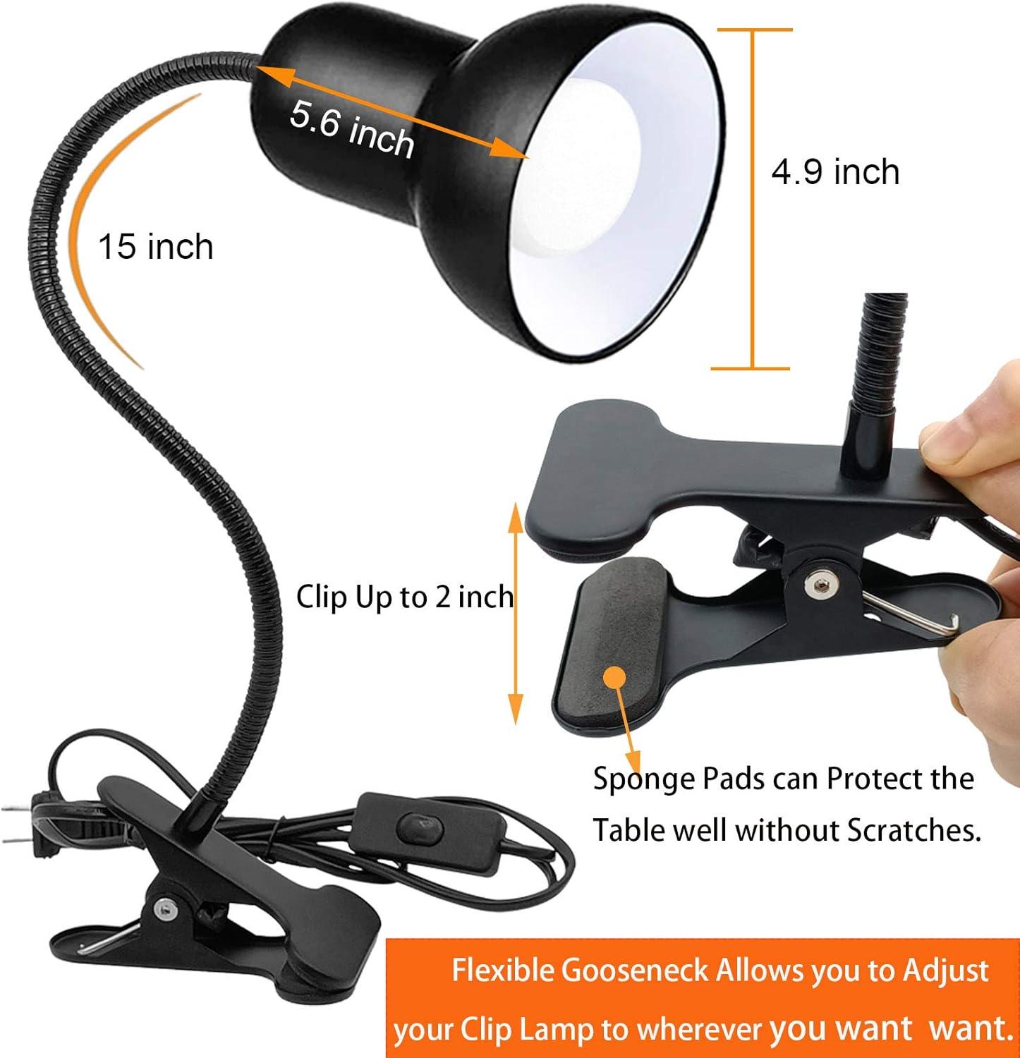 Black Adjustable Clip-On Gooseneck Lamp for Kids