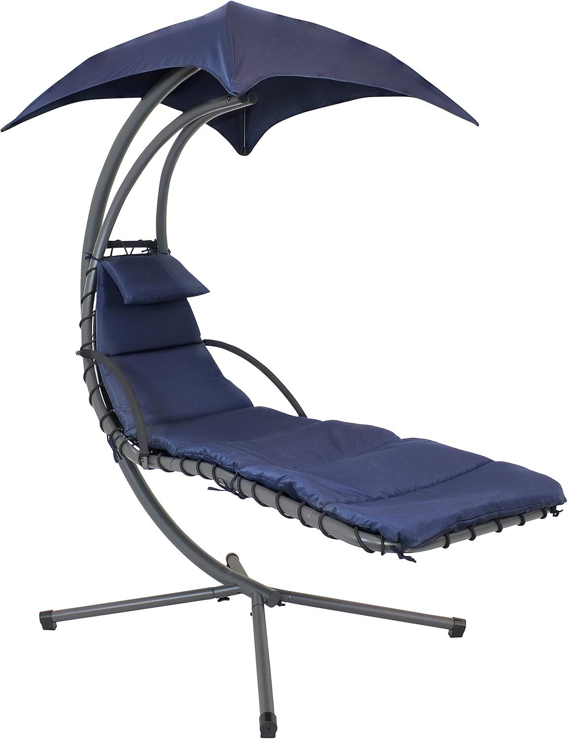 Steel Outdoor Floating Chaise Lounge Chair with Canopy with Stand