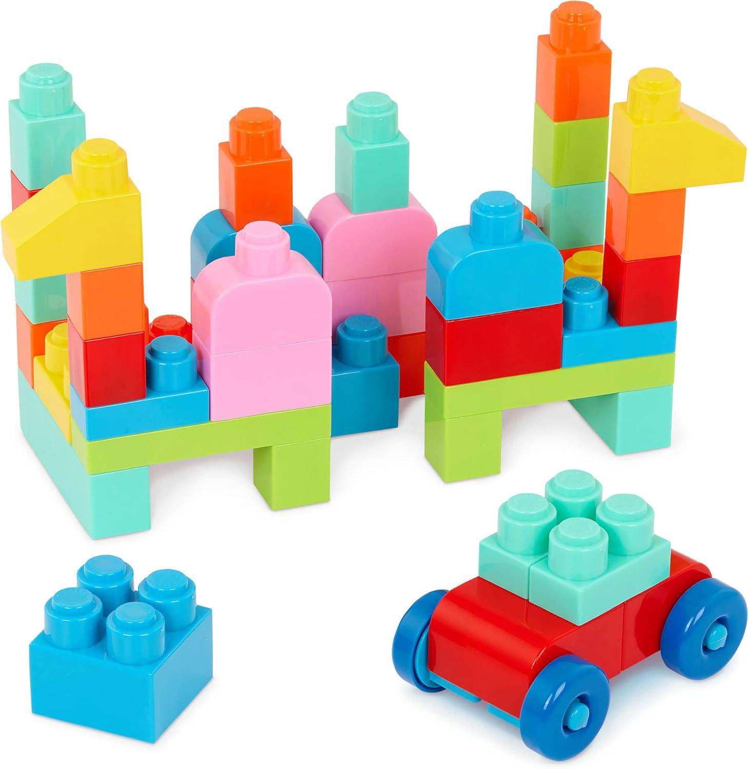 Battat Red Builder’s Wagon with 40+ Building Plastic Blocks, Toddler and Preschool Toys