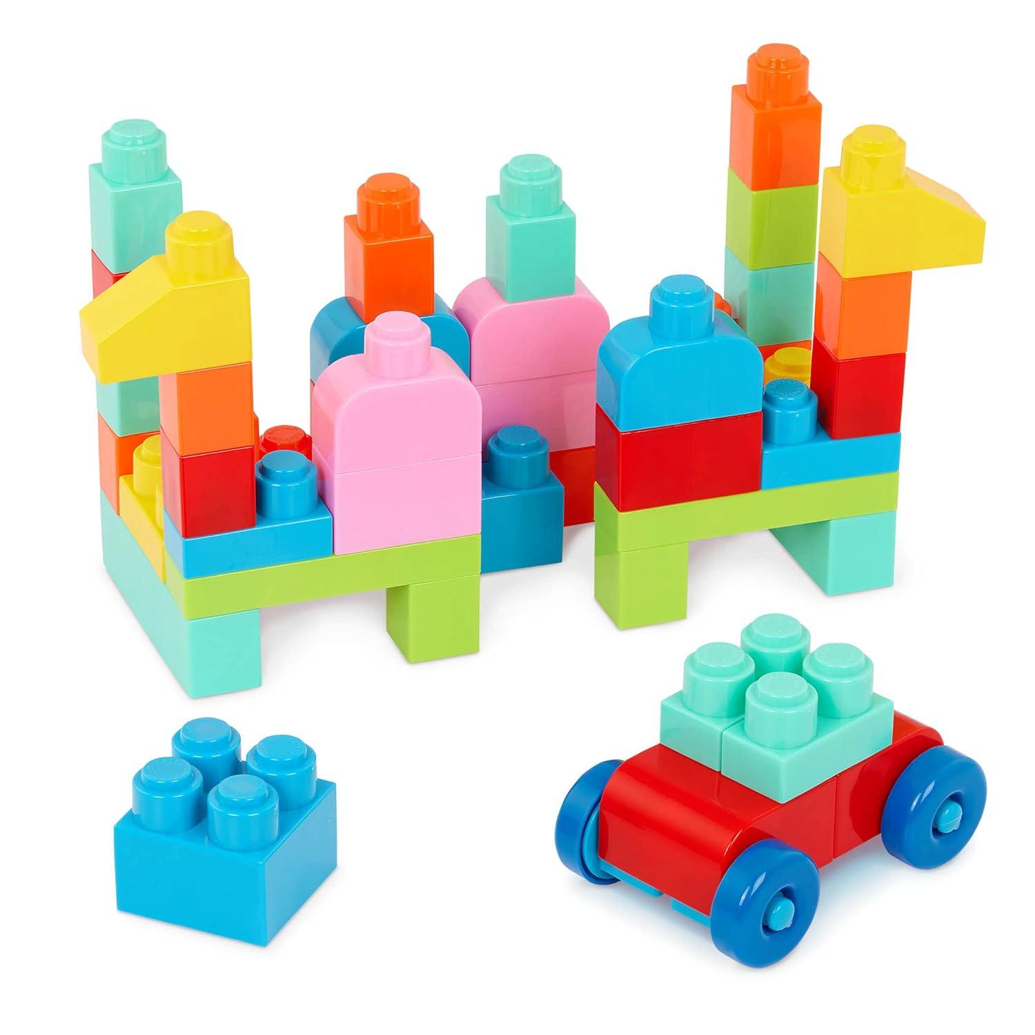 Battat Red Builder’s Wagon with 40+ Building Plastic Blocks, Toddler and Preschool Toys