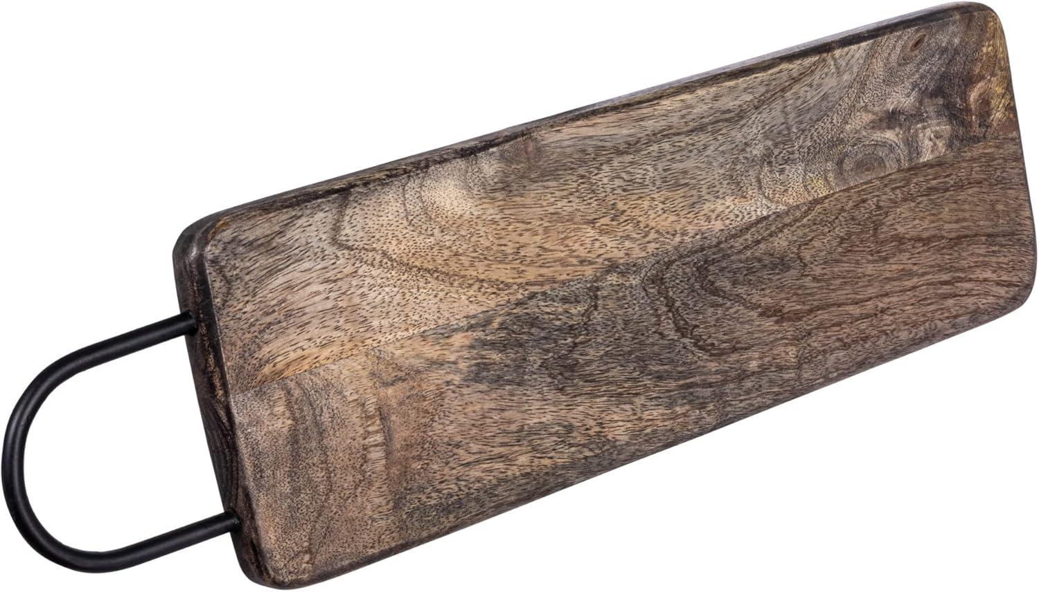 Rectangular Mango Wood Cutting Board with Black Metal Handle