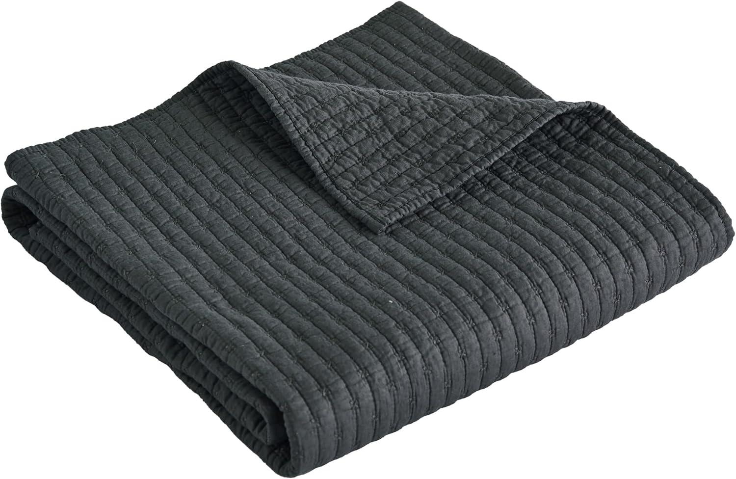 Charcoal Gray Cotton Quilted Reversible Throw Blanket